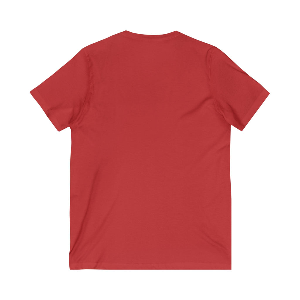 Red unisex short sleeve V-neck tee made of lightweight cotton, back view, casual fit Well Sheeyit V-Neck Tee