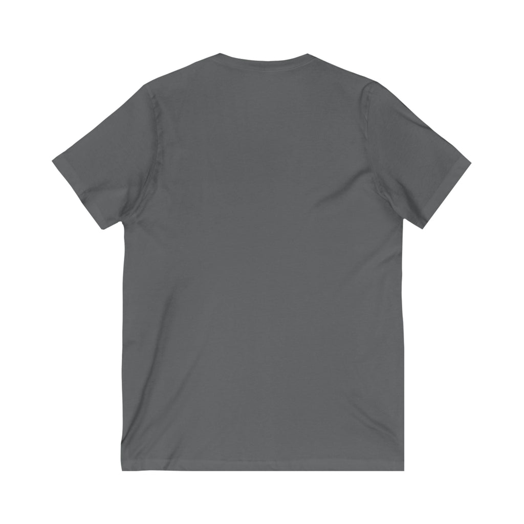 Back view of a charcoal gray Well Sheeyit V-Neck Tee made from lightweight breathable cotton with short sleeves and ribbed collar