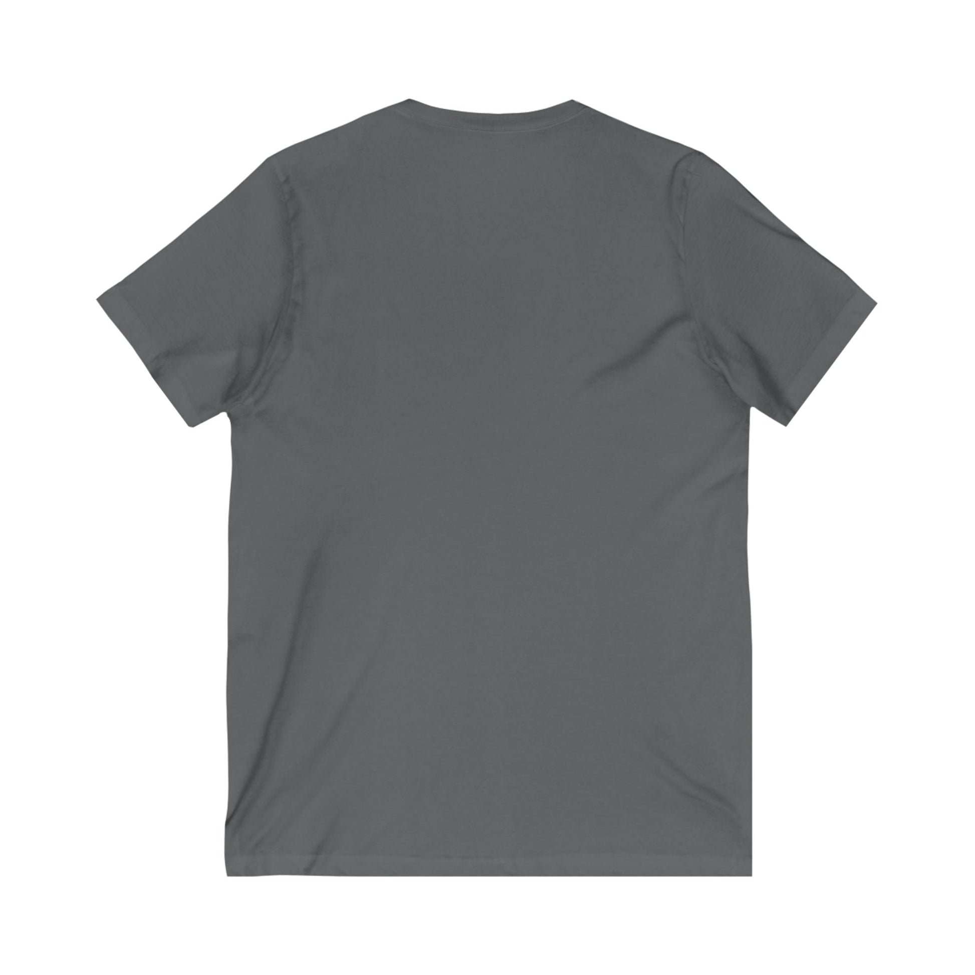 Back view of a charcoal gray Well Sheeyit V-Neck Tee made from lightweight breathable cotton with short sleeves and ribbed collar