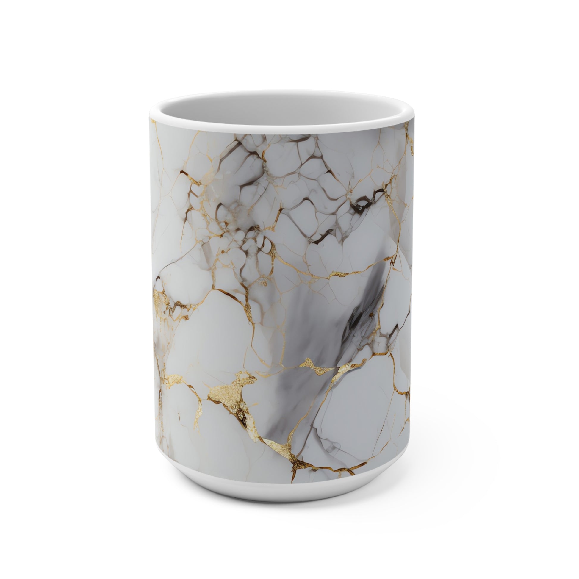 Elegant White Marble Mug with Gold Veins Pattern
