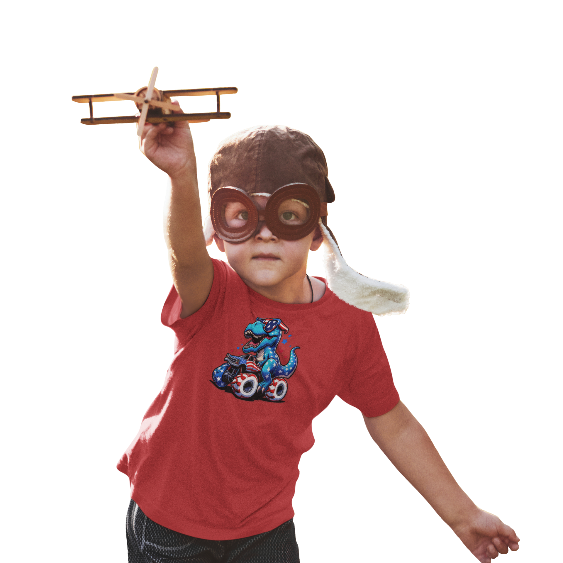 Patriotic Dino Monster Truck Kids’ T-Shirt – USA Stars & Stripes T-Rex Tee