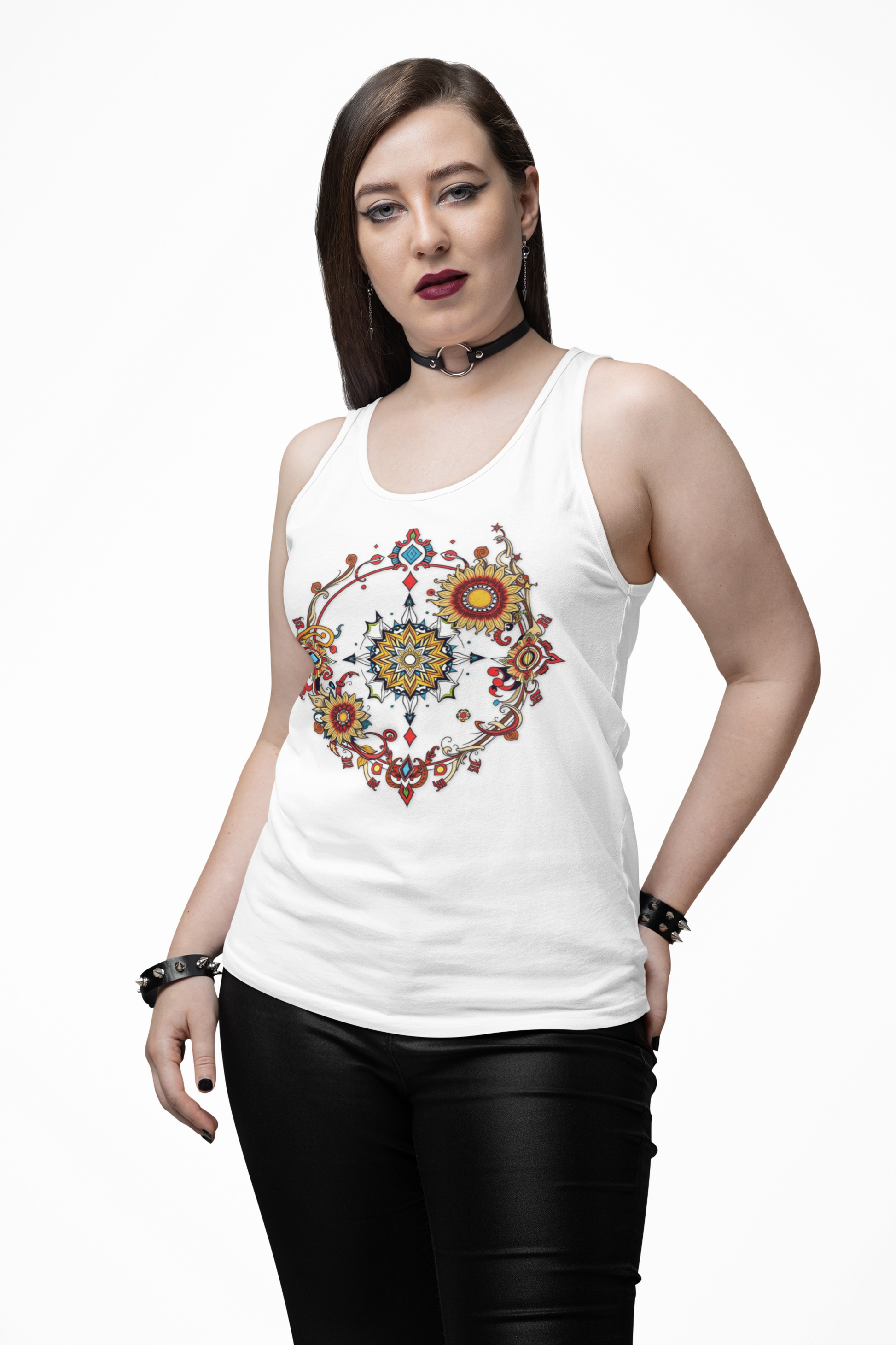 Muscle tank with a vivid psychedelic graphic for bold retro vibes