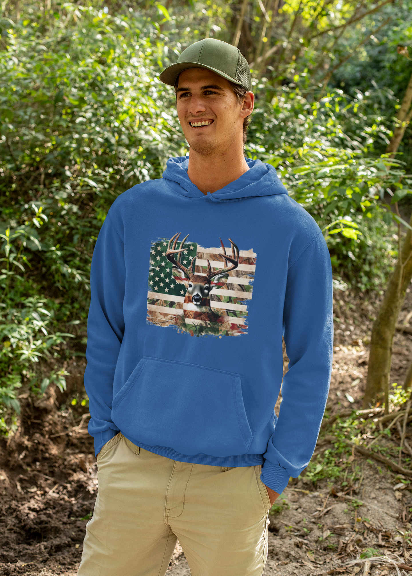 Patriotic Buck Hoodie, American Flag Sweatshirt