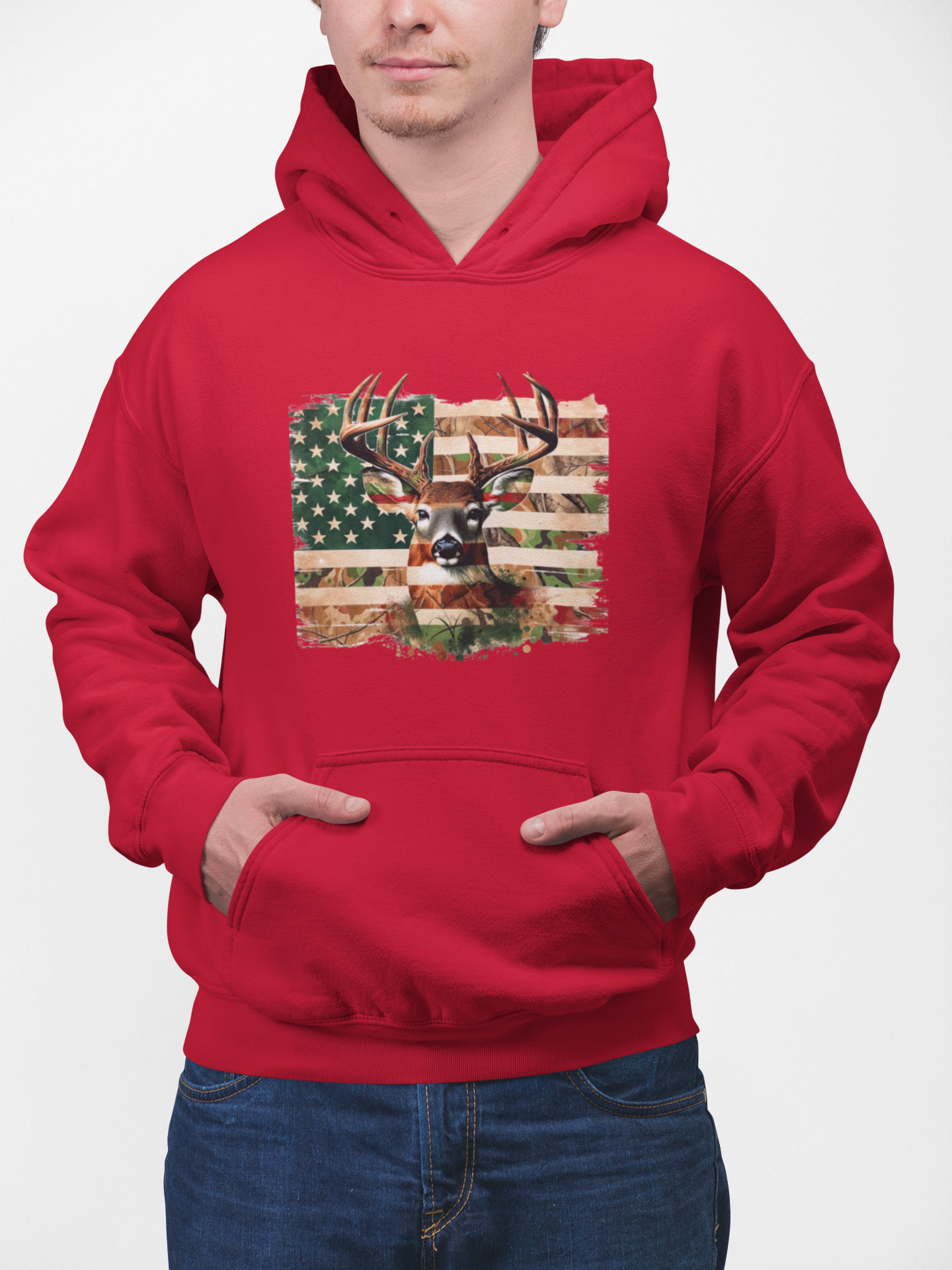Patriotic Buck Hoodie, American Flag Sweatshirt