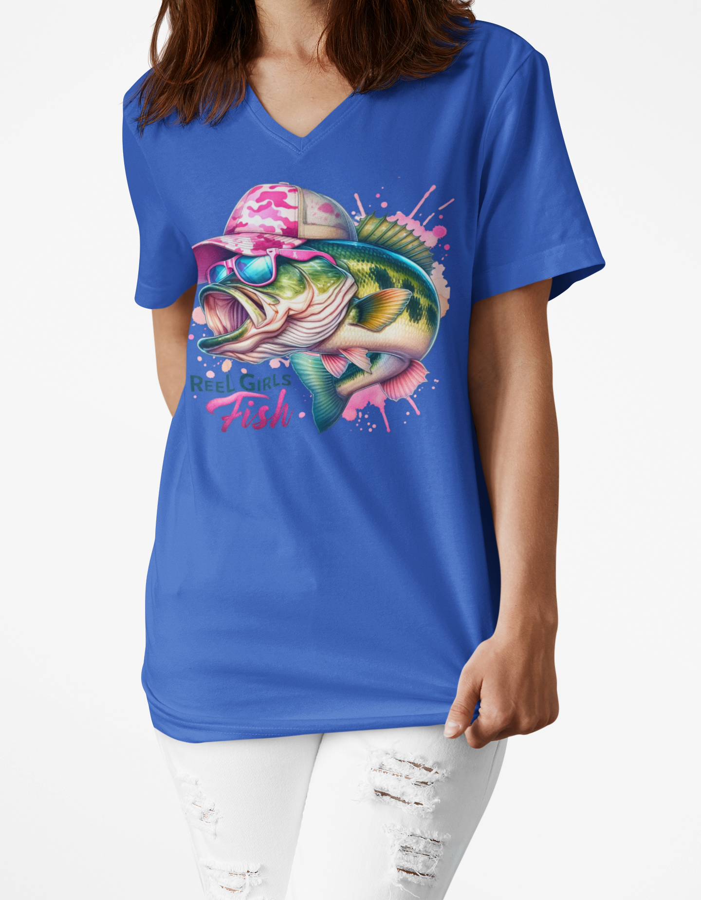 Reel Girls Fish V-Neck Tee