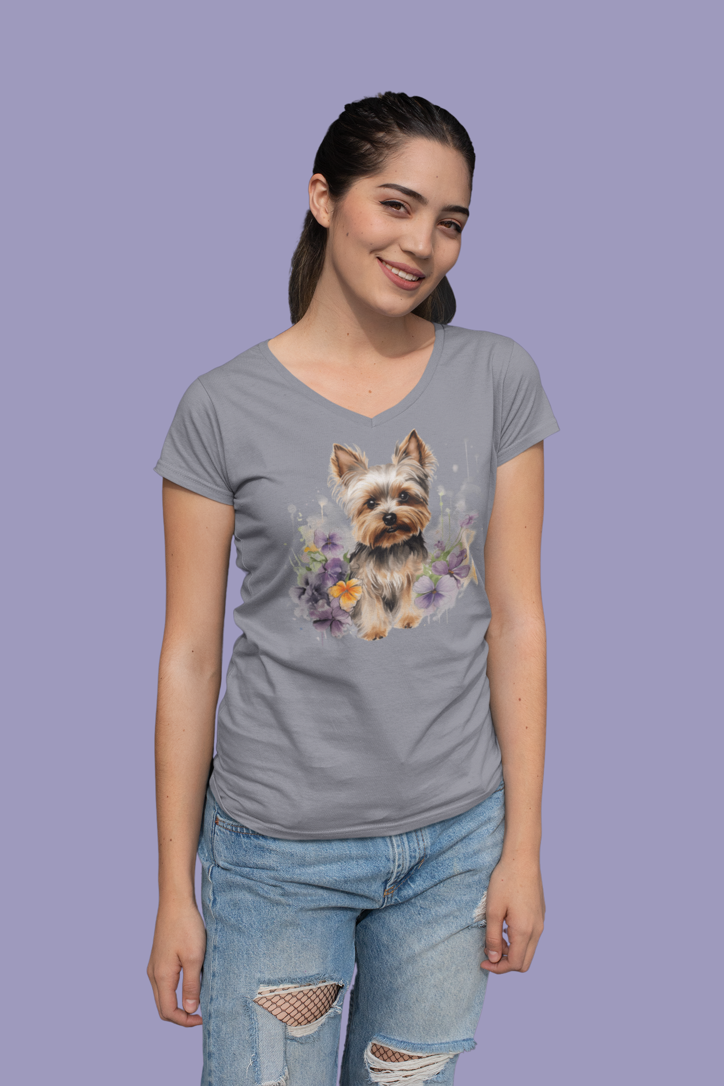 Yorkie Love Unisex V-Neck Tee