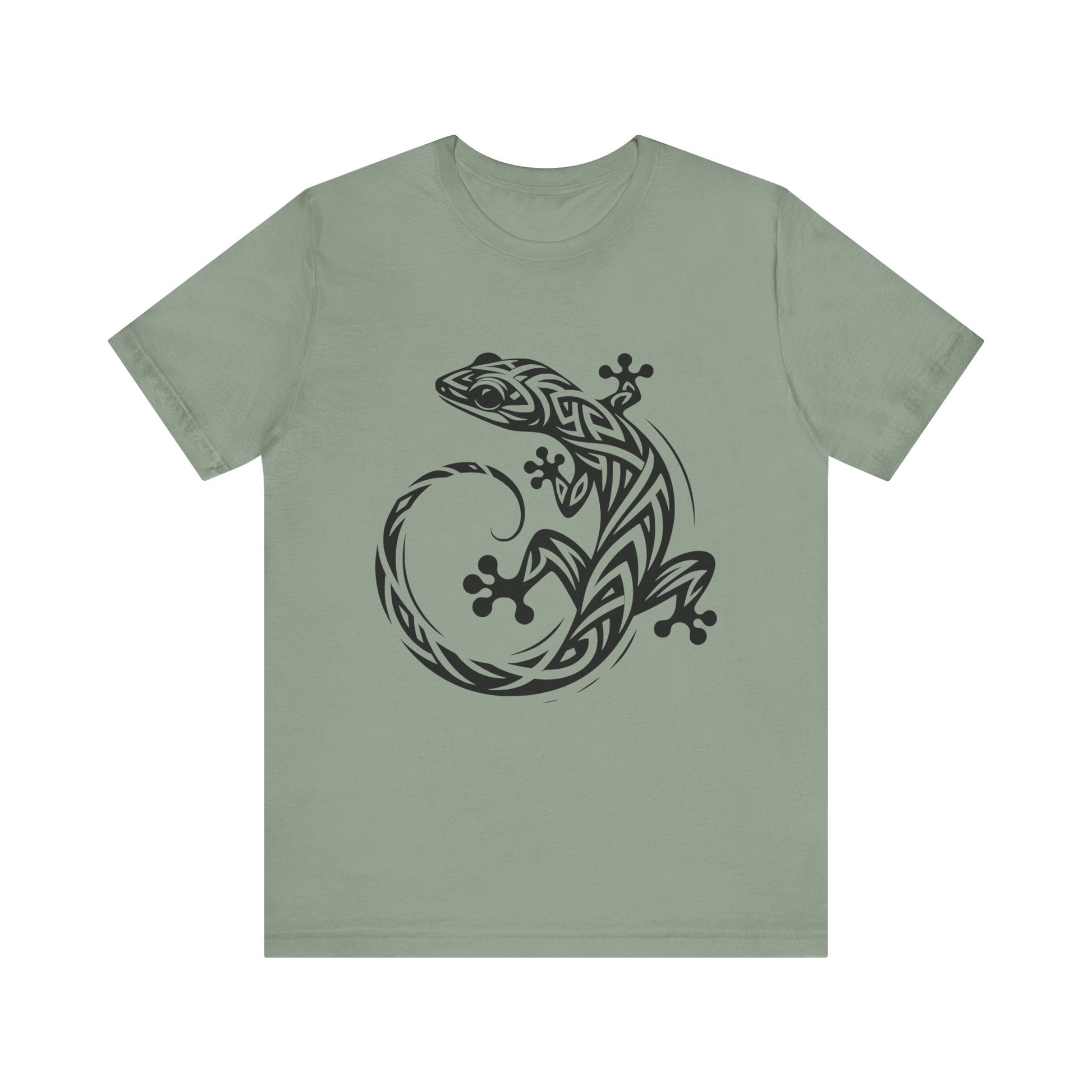 Tribal Gecko Tee – Bold Lizard Tattoo Art on Crisp White T-Shirt