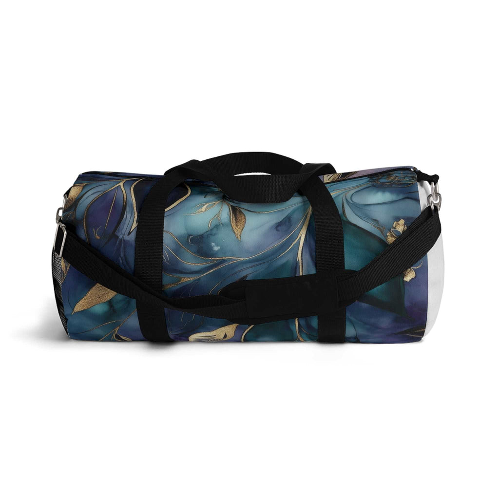Elegant floral duffel bag with adjustable shoulder strap and multiple compartments for travel and fitness use