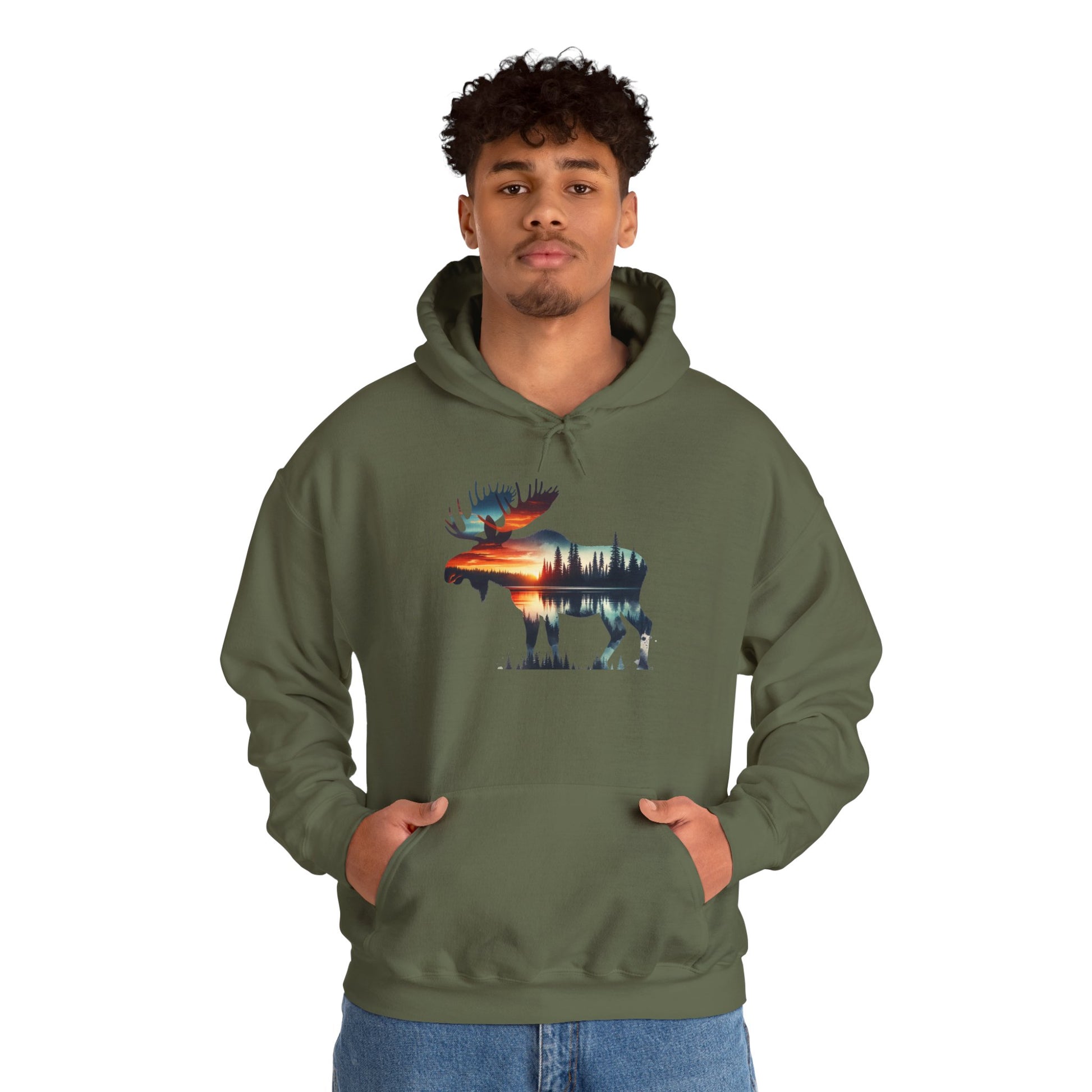 Sunset Wilderness Moose Hoodie – Nature’s Silhouette Adventure Wear