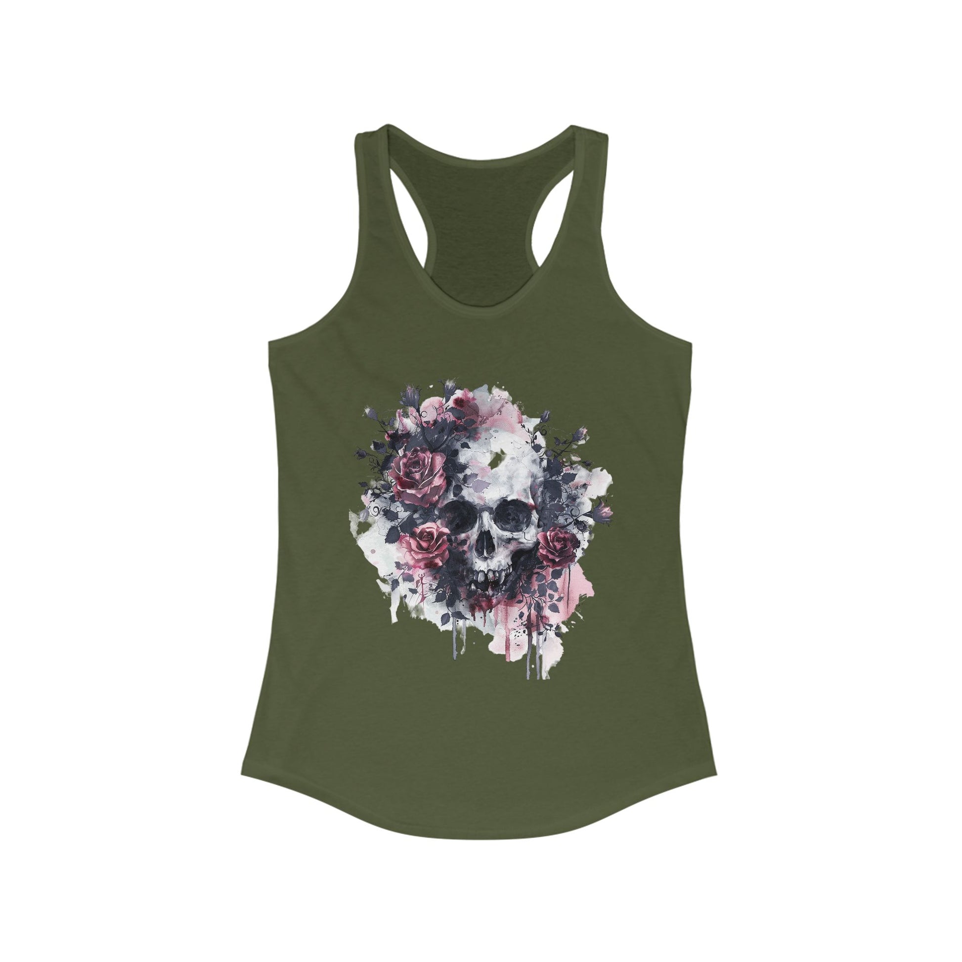 Racerback Tank Skull and Red Roses