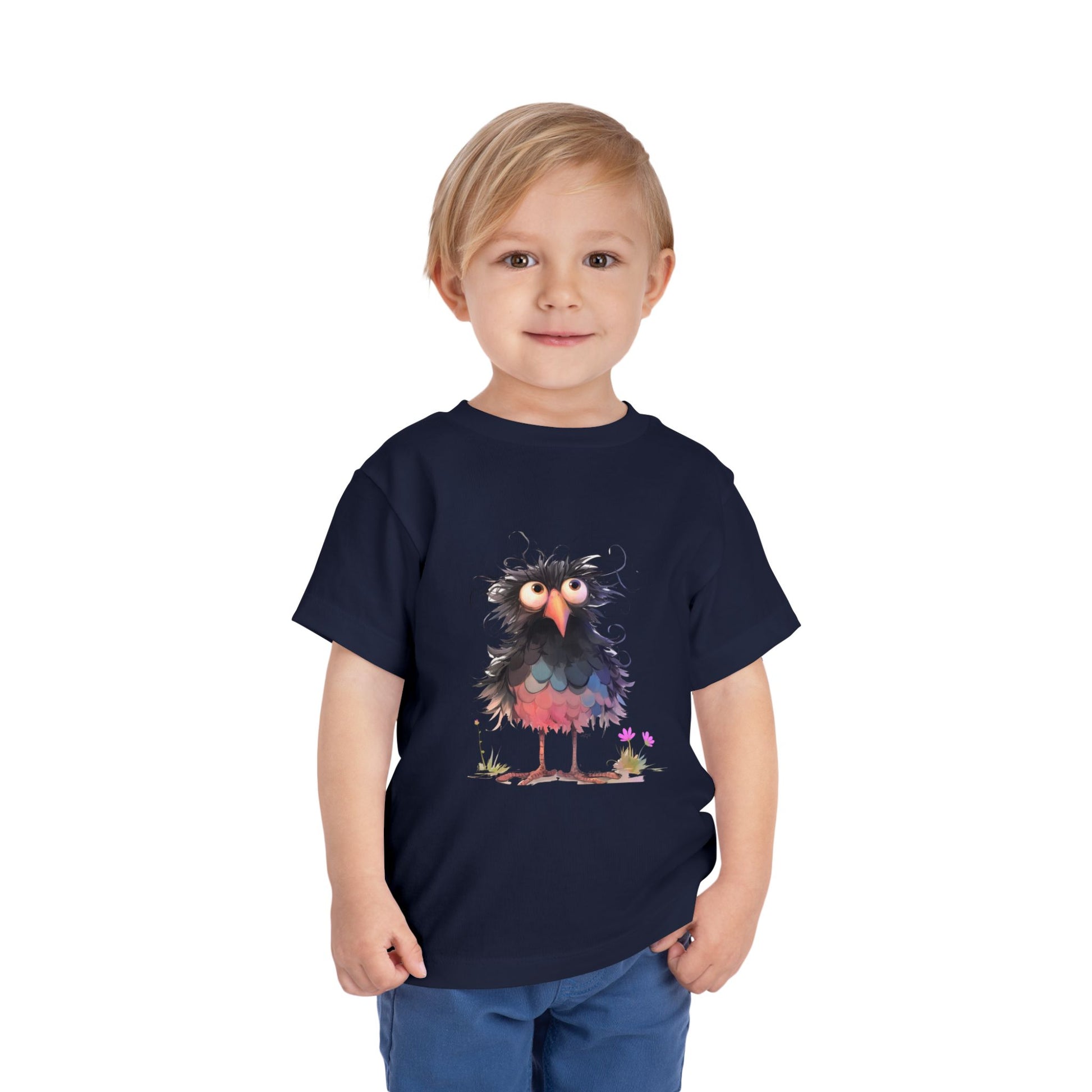 Whimsical Toddler Short Sleeve Tee with Adorable Cartoon Bird