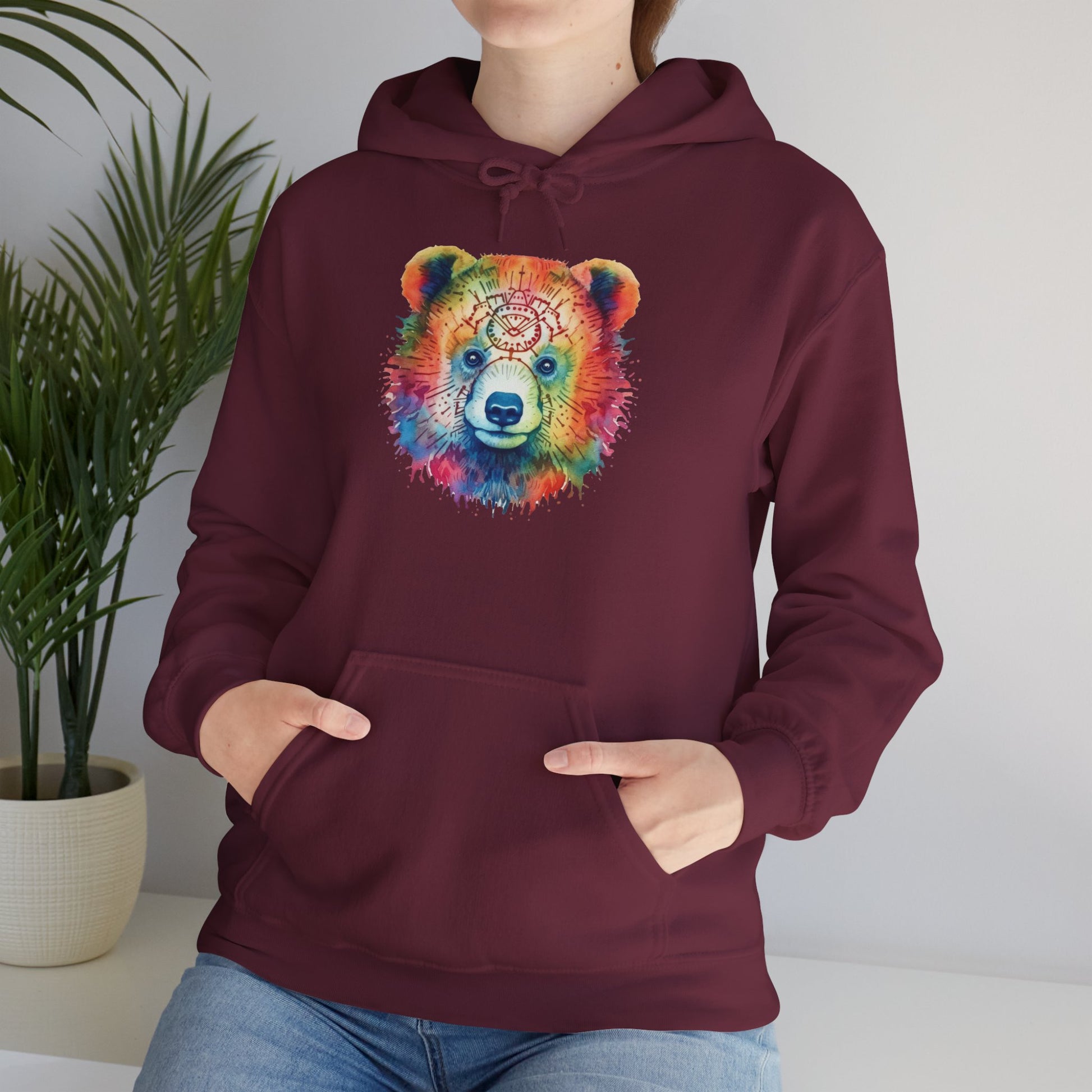 Psychedelic Bear Hoodie – Colorful Mandala Animal Sweatshirt for Artistic, Free-Spirited Style