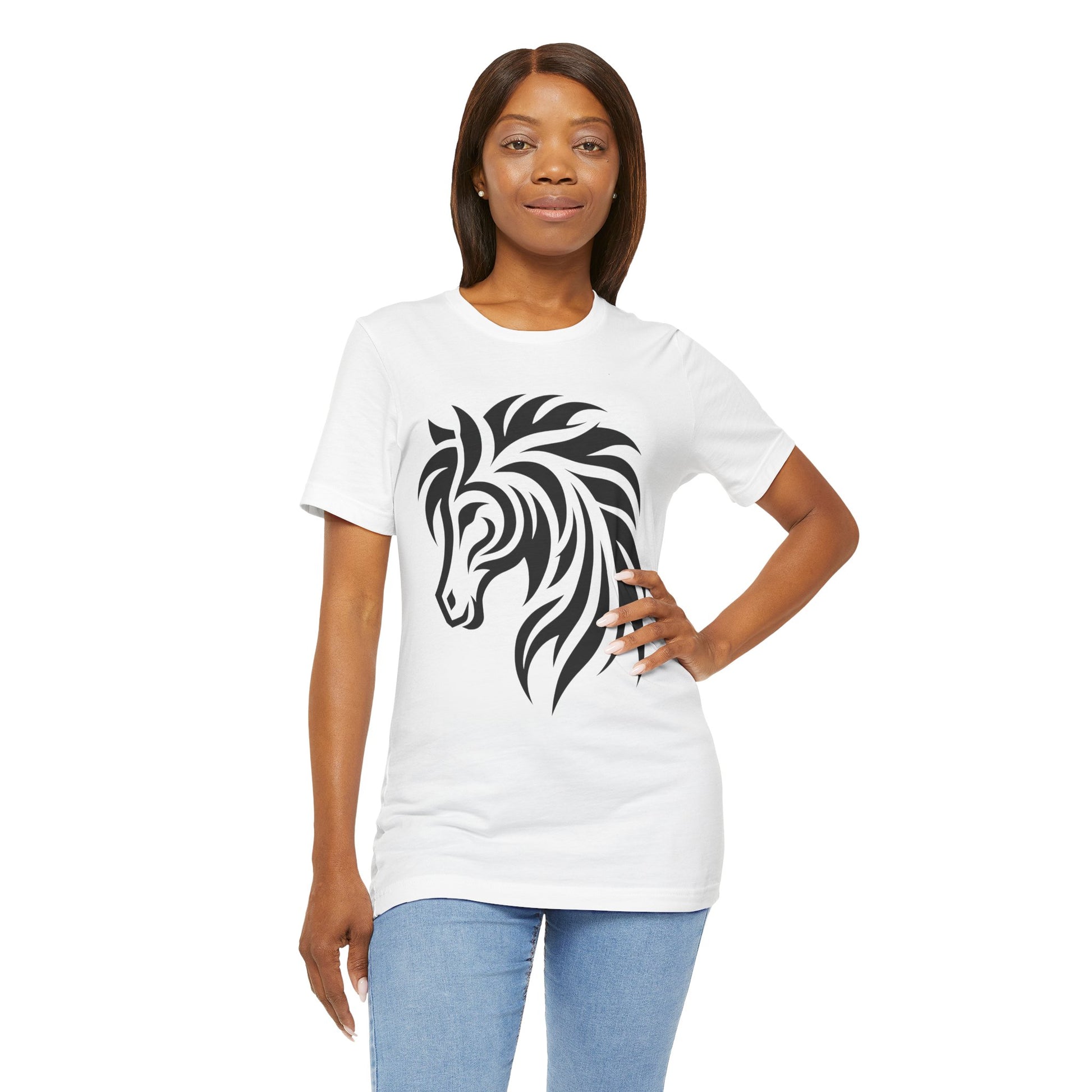 Tribal Horse Graphic Tee – Bold Mustang Silhouette on Hot Pink T-Shirt