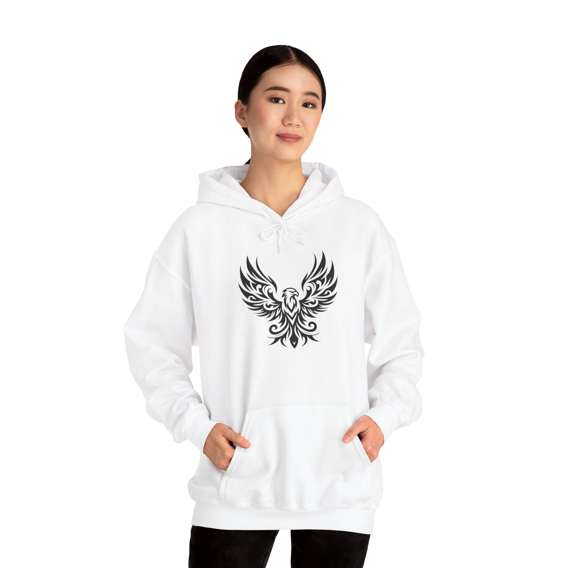 Tribal Phoenix Hoodie – Rise Boldly in Black and White Style