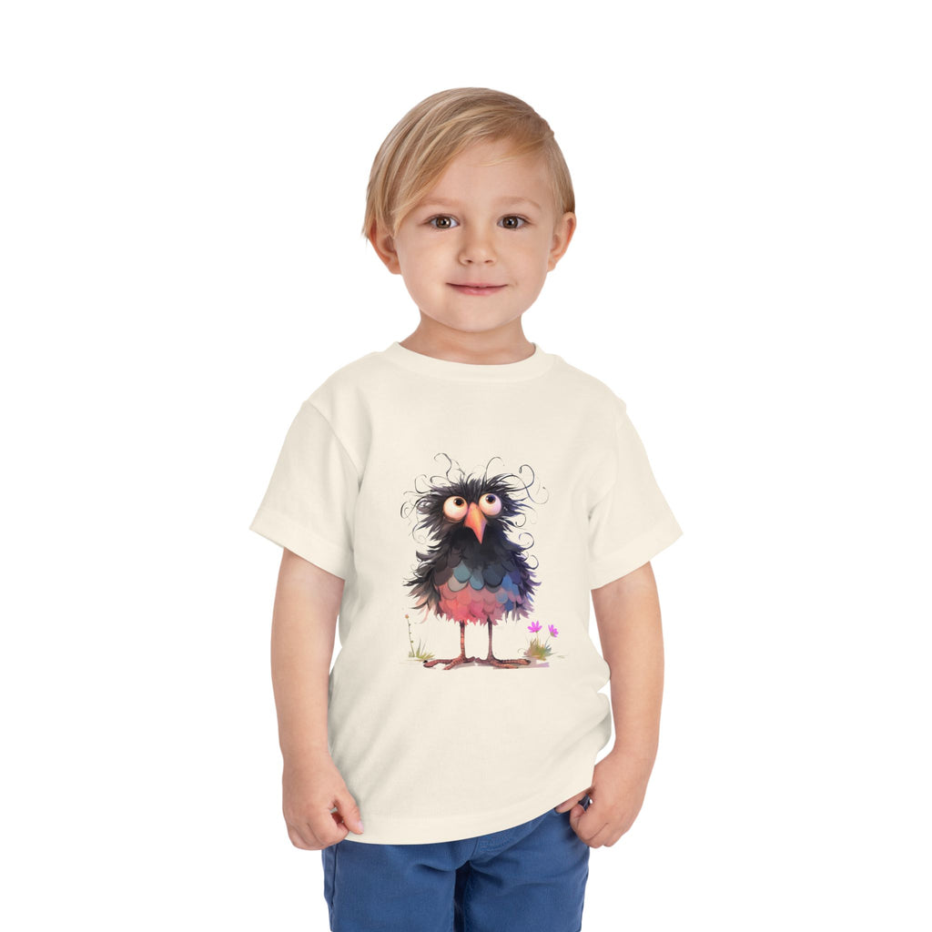 Whimsical Toddler Short Sleeve Tee with Adorable Cartoon Bird