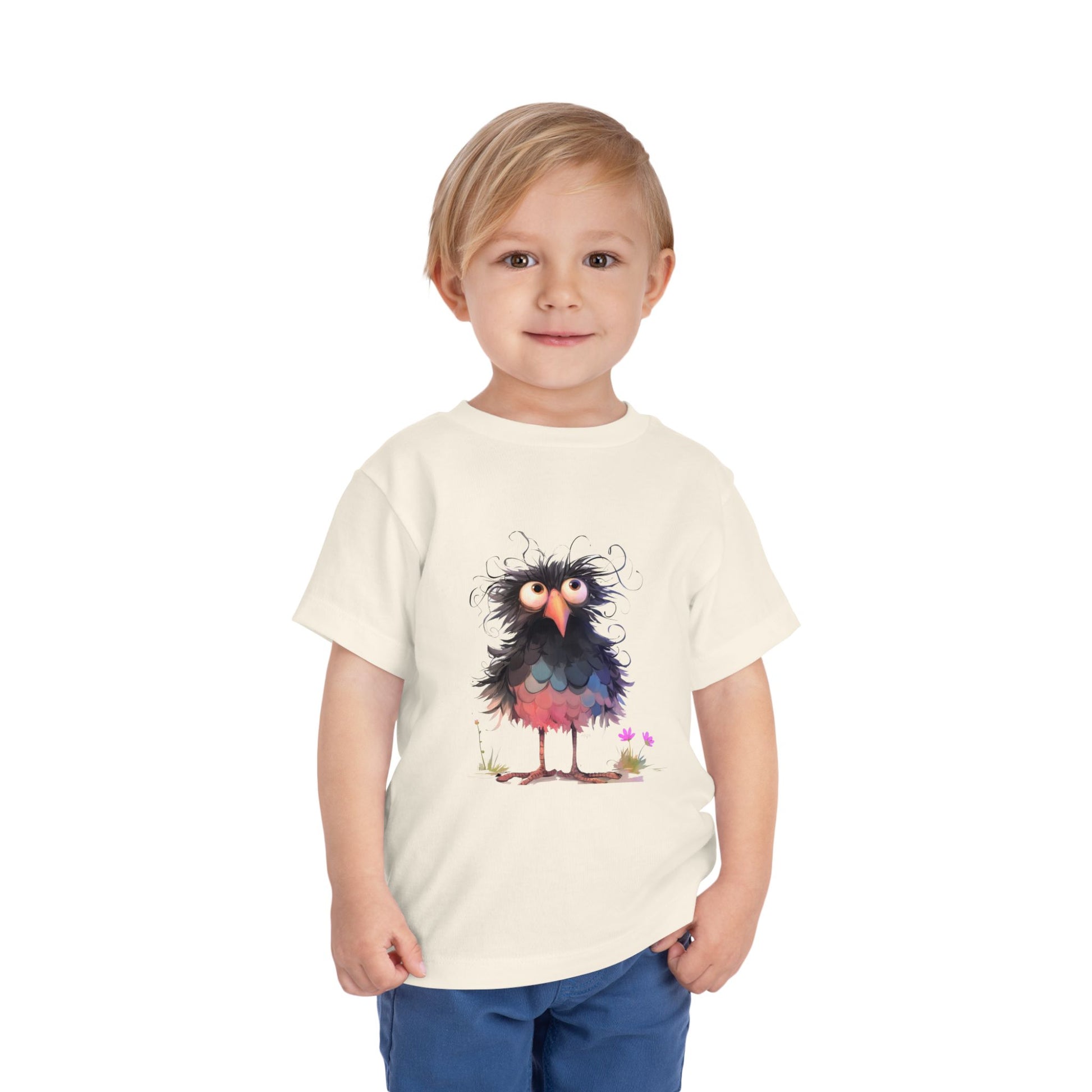 Whimsical Toddler Short Sleeve Tee with Adorable Cartoon Bird