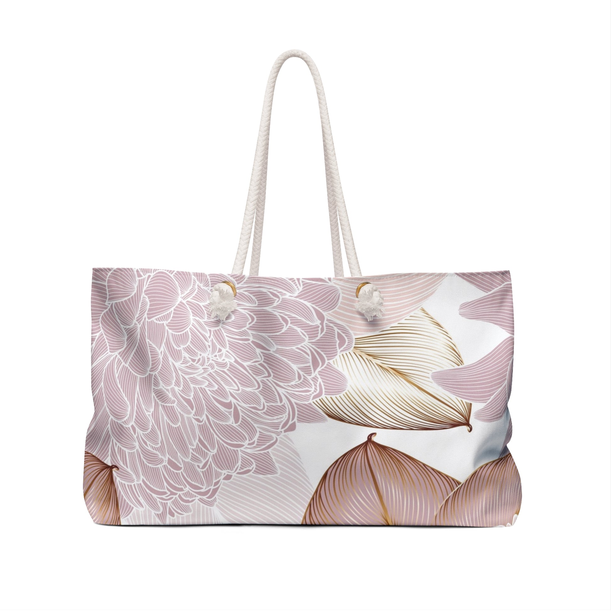 Blush Floral Weekender Bag – Soft Pastel Line Art Tote for Chic Travel and Everyday Style