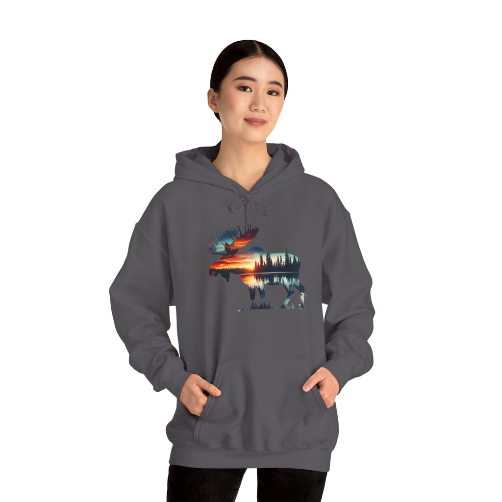 Sunset Wilderness Moose Hoodie – Nature’s Silhouette Adventure Wear