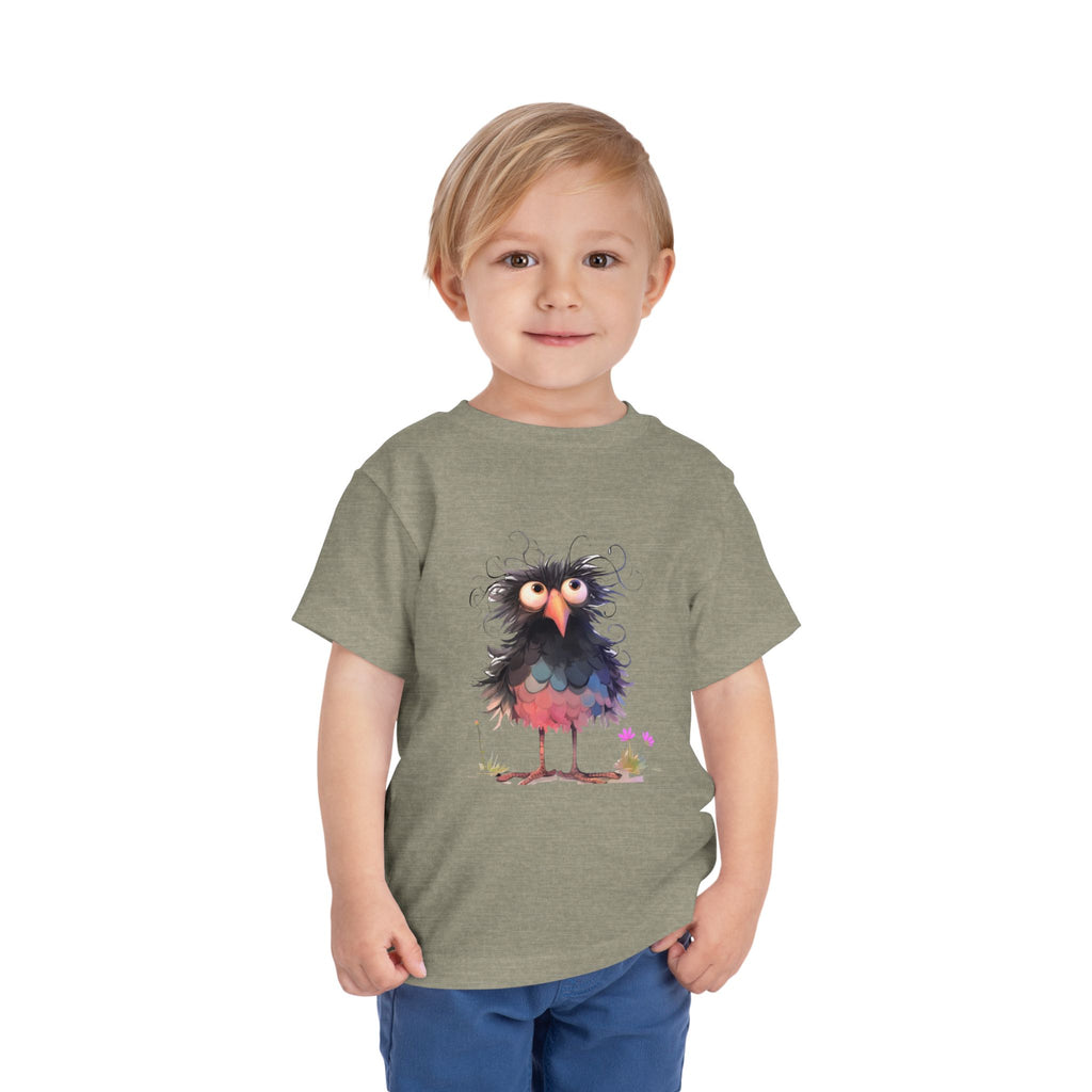 Whimsical Toddler Short Sleeve Tee with Adorable Cartoon Bird