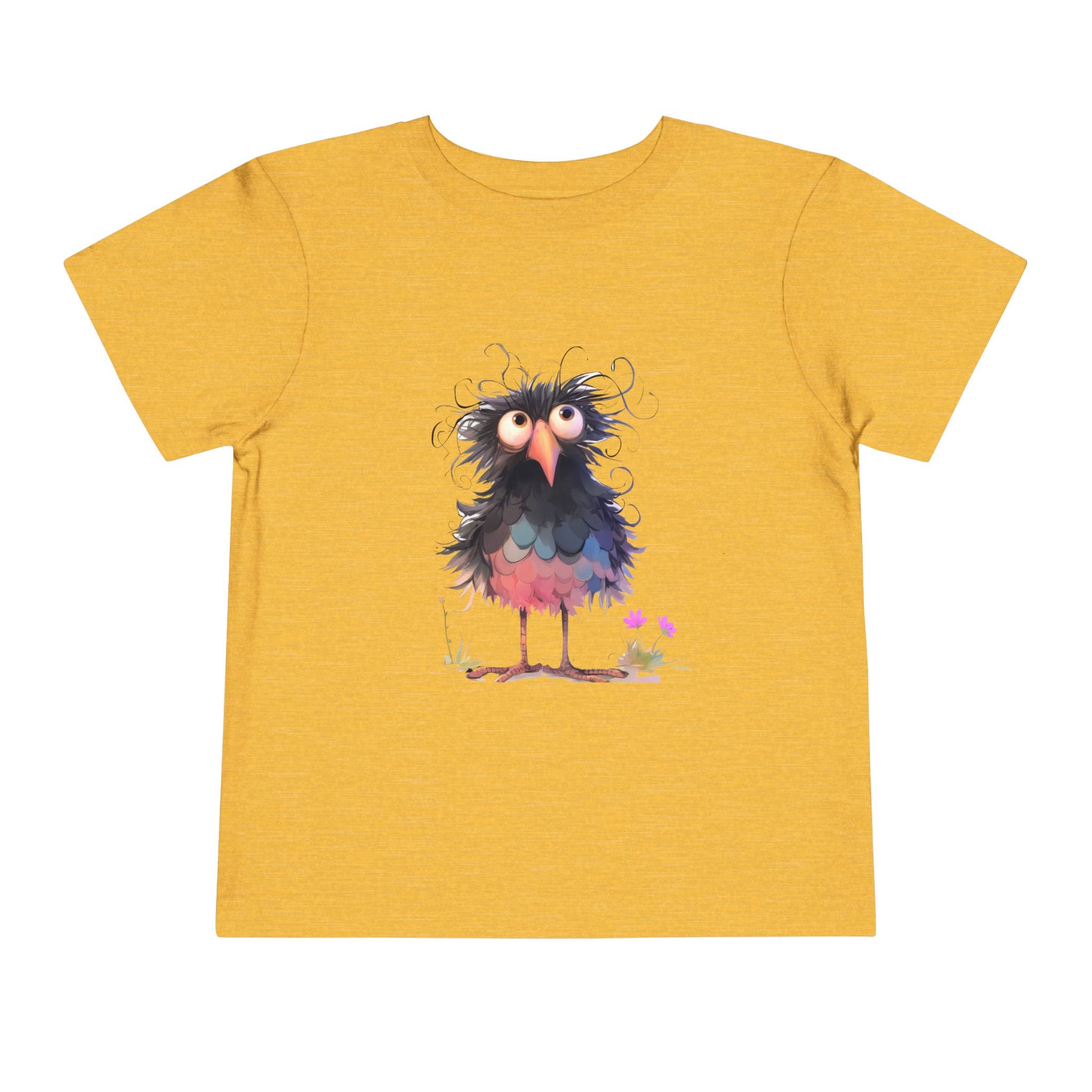 Whimsical Toddler Short Sleeve Tee with Adorable Cartoon Bird