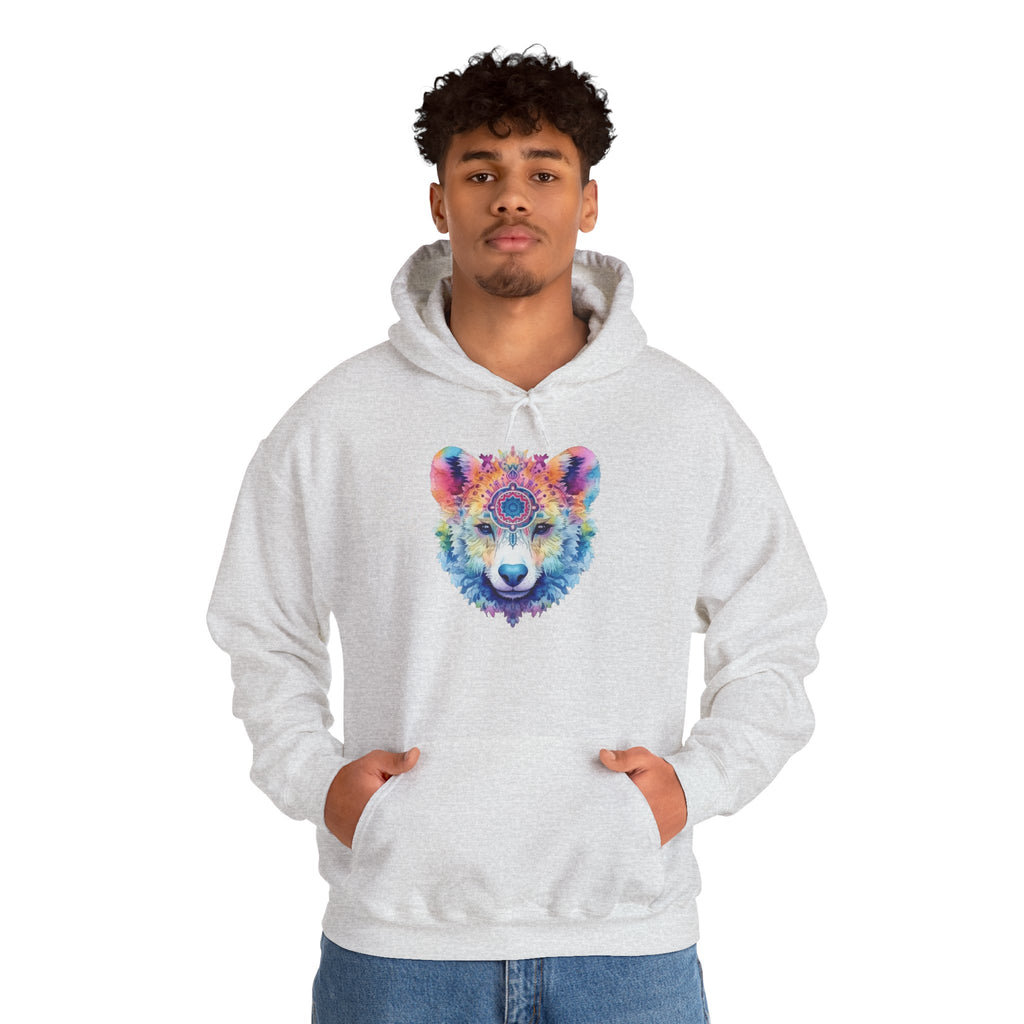 Mandala Bear Hoodie – Vibrant Watercolor Animal Art Sweatshirt for Bold, Free-Spirited Souls