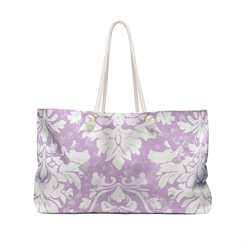 Lavender Damask Weekender Bag – Chic Vintage-Inspired Tote for Travel, Beach, or Everyday Style