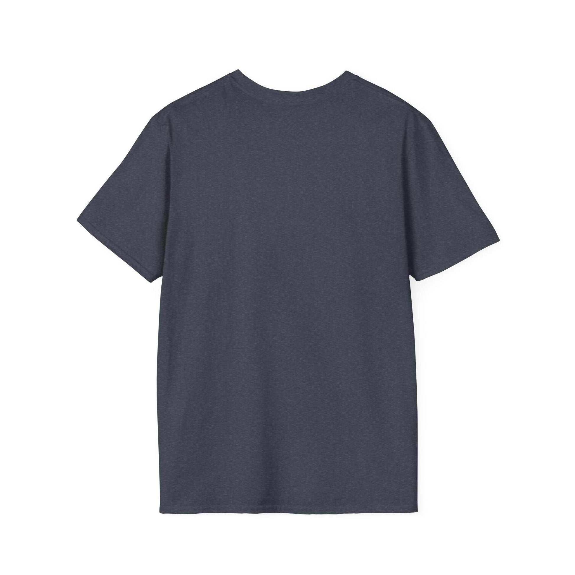 Back view of dark gray Camping Adventure Unisex T-Shirt made from soft, lightweight cotton with a classic fit and crew neckline