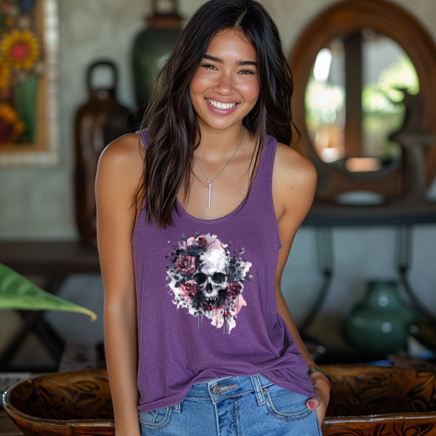 Racerback Tank Skull and Red Roses