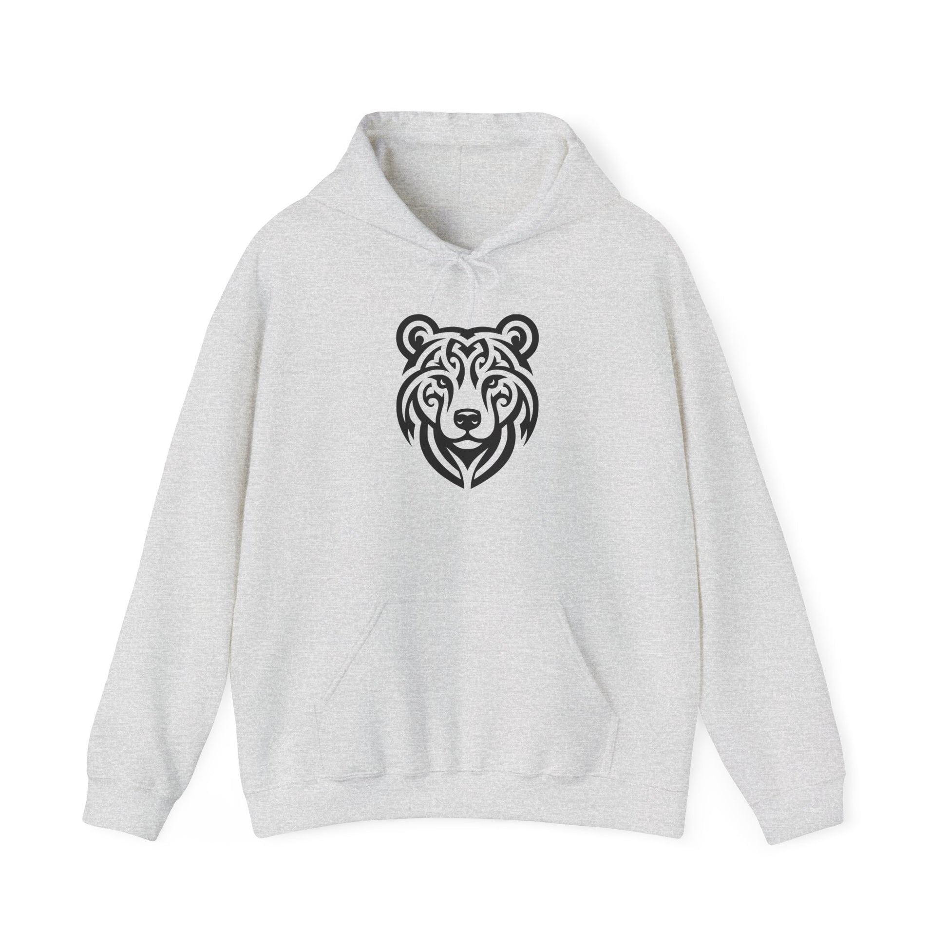 Tribal Bear Hoodie – Fierce Wilderness Style in Bold Black on White