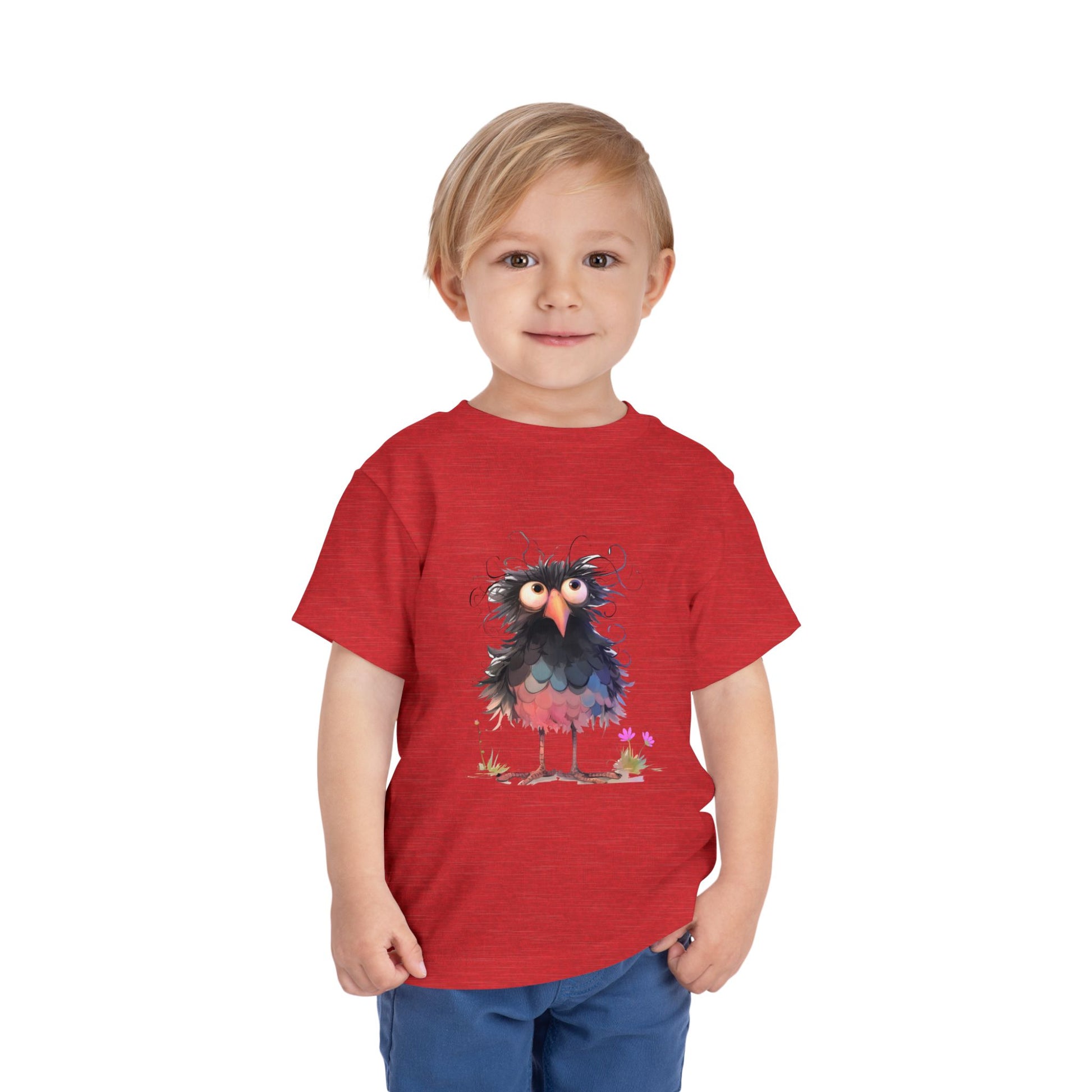 Whimsical Toddler Short Sleeve Tee with Adorable Cartoon Bird