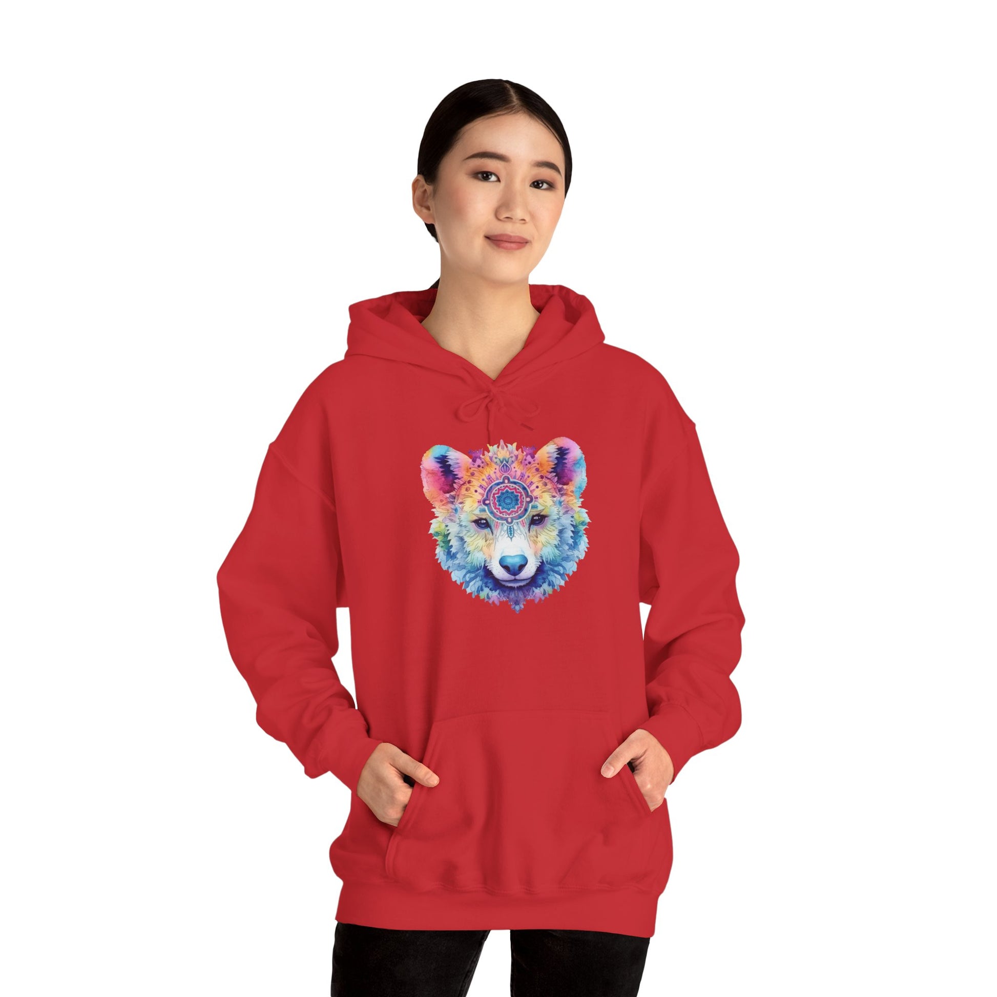 Mandala Bear Hoodie – Vibrant Watercolor Animal Art Sweatshirt for Bold, Free-Spirited Souls