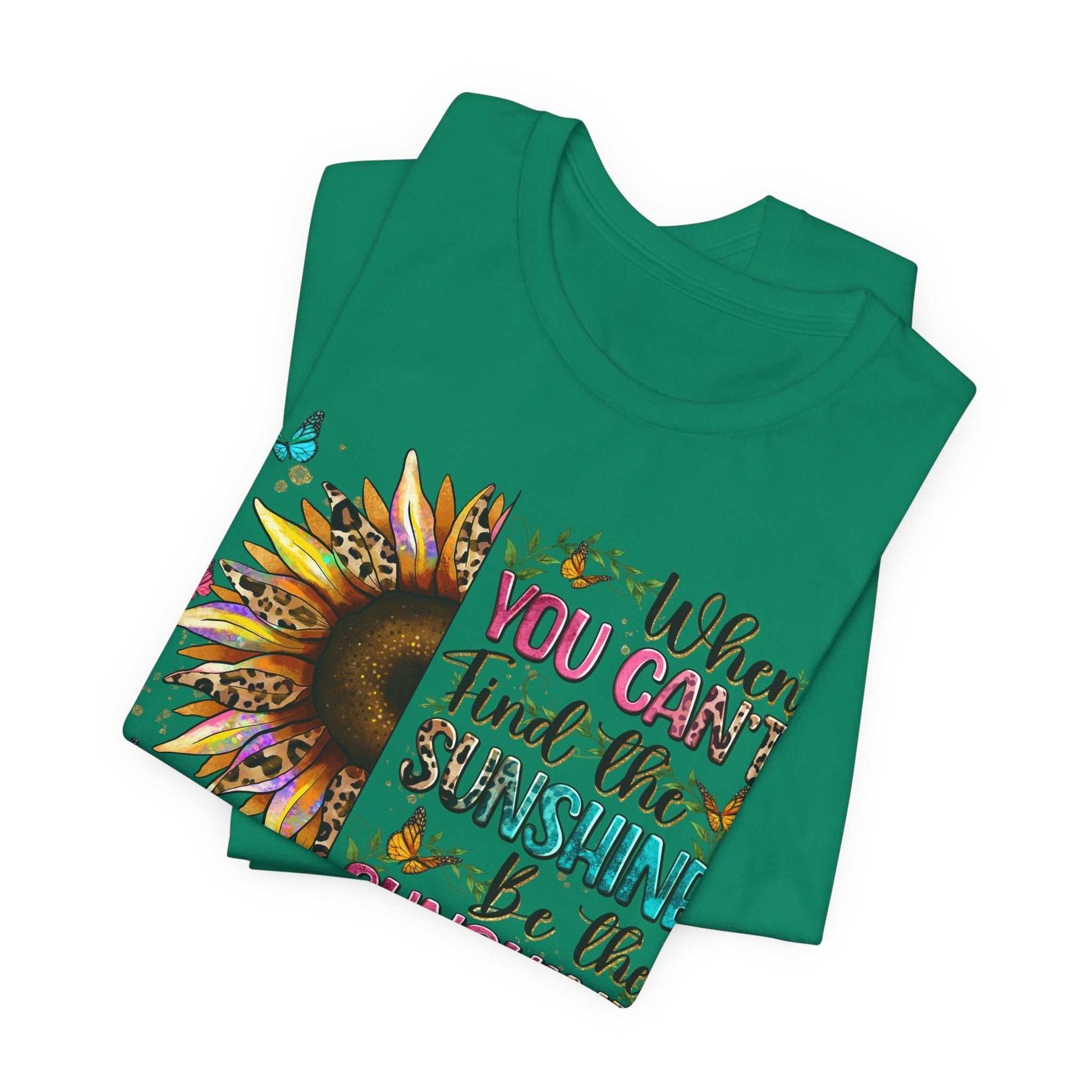 Green Sunshine Quote Tee featuring vibrant sunflower and positive message design