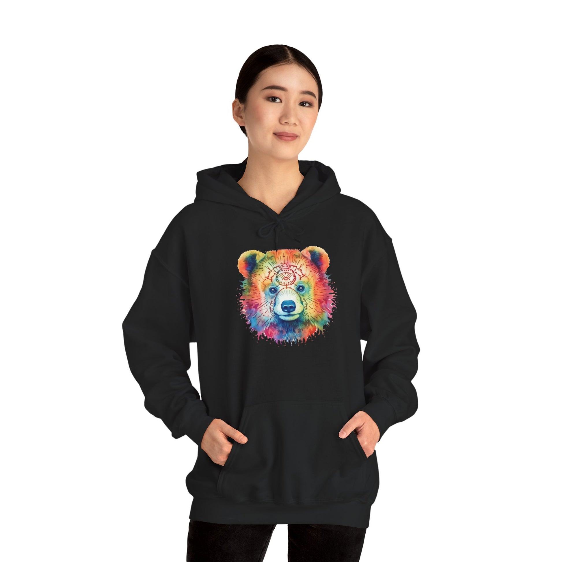 Psychedelic Bear Hoodie – Colorful Mandala Animal Sweatshirt for Artistic, Free-Spirited Style