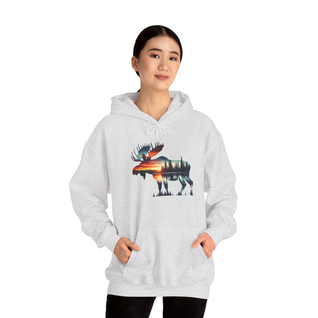 Sunset Wilderness Moose Hoodie – Nature’s Silhouette Adventure Wear