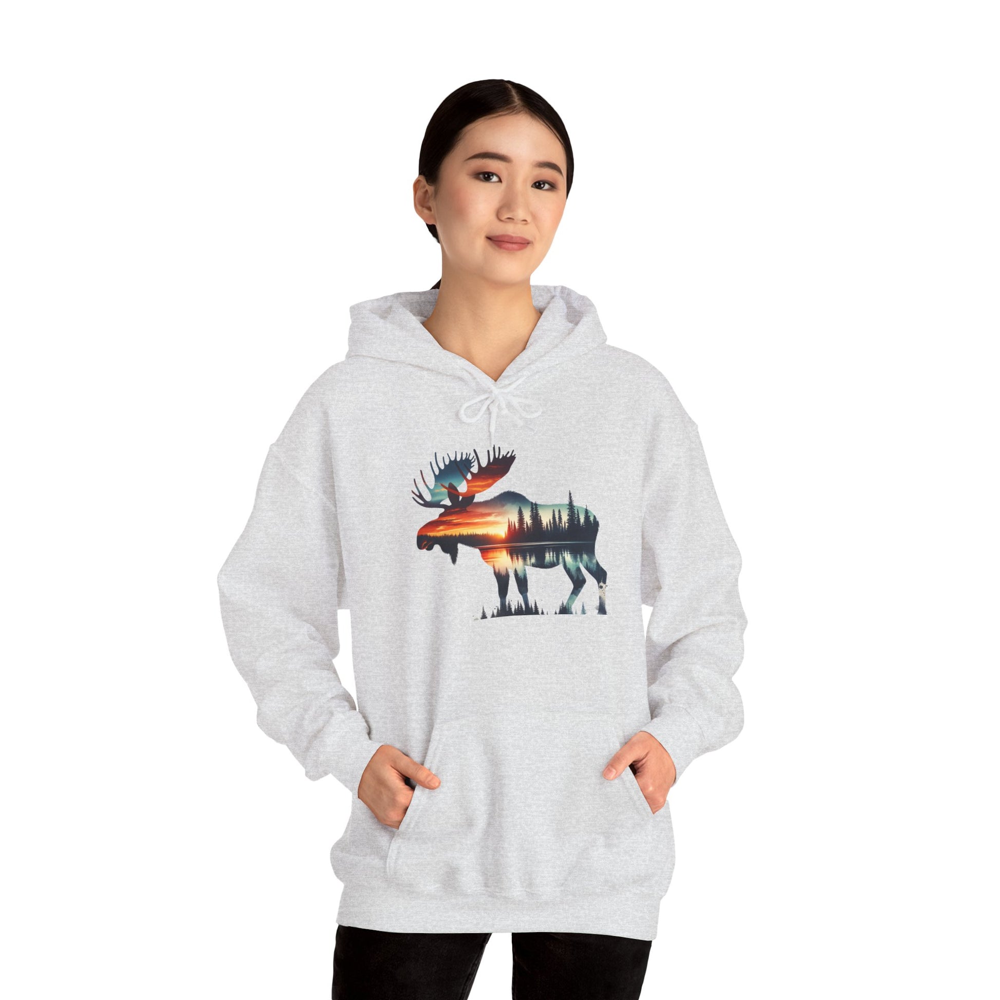 Sunset Wilderness Moose Hoodie – Nature’s Silhouette Adventure Wear