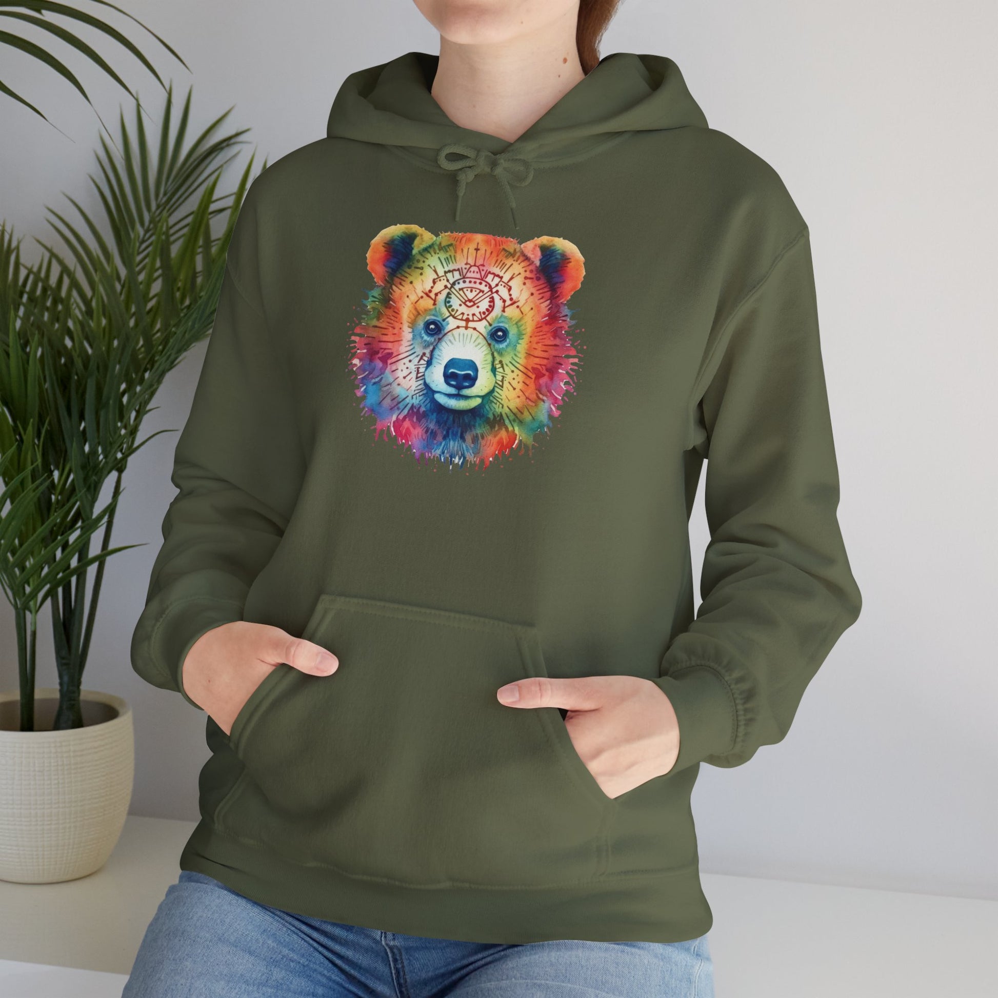 Psychedelic Bear Hoodie – Colorful Mandala Animal Sweatshirt for Artistic, Free-Spirited Style