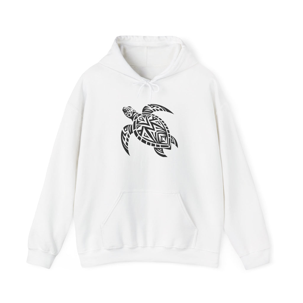 Tribal Sea Turtle Hoodie – Bold Island Spirit on White Pullover