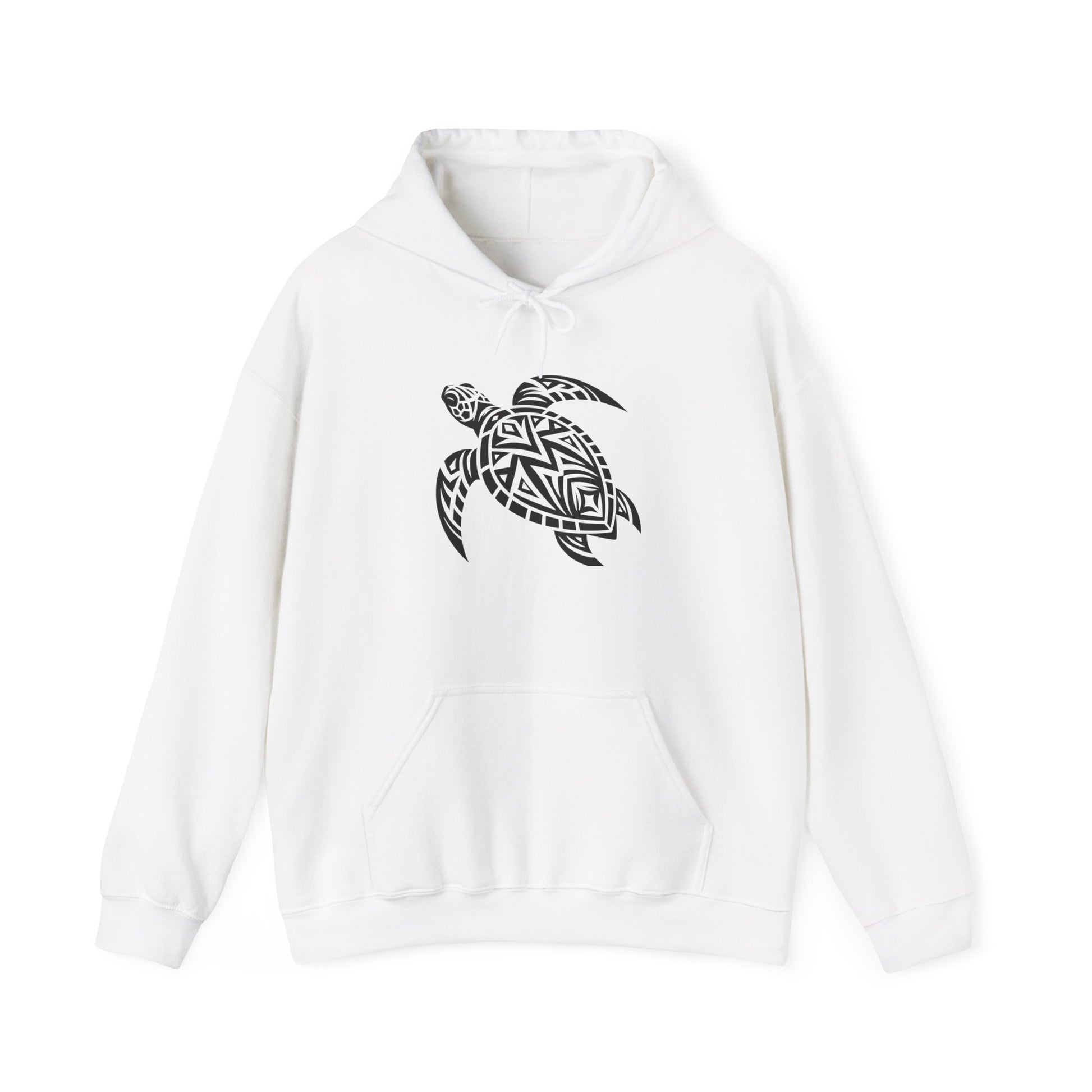 Tribal Sea Turtle Hoodie – Bold Island Spirit on White Pullover