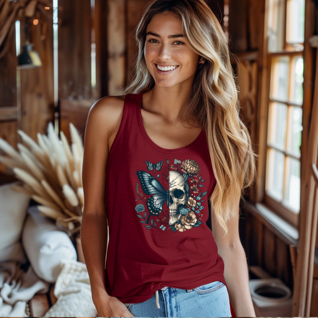 Fierce & Feminine Tank Skull & Butterfly