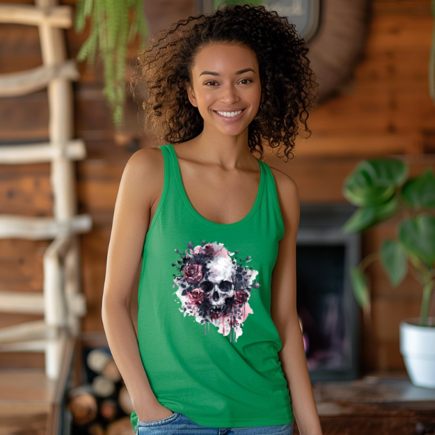 Racerback Tank Skull and Red Roses