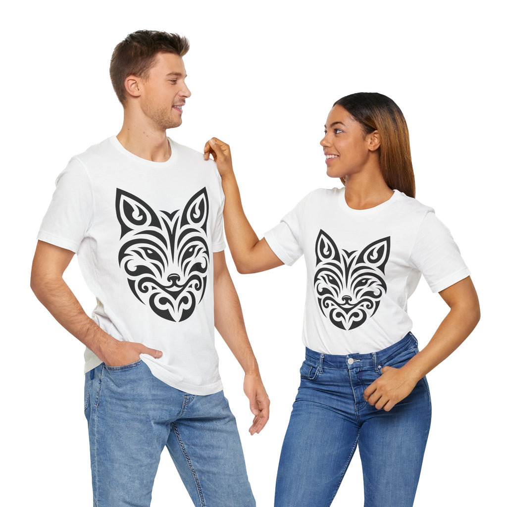 Sleek tee with a bold black tribal fox design, offered in multiple color choices
