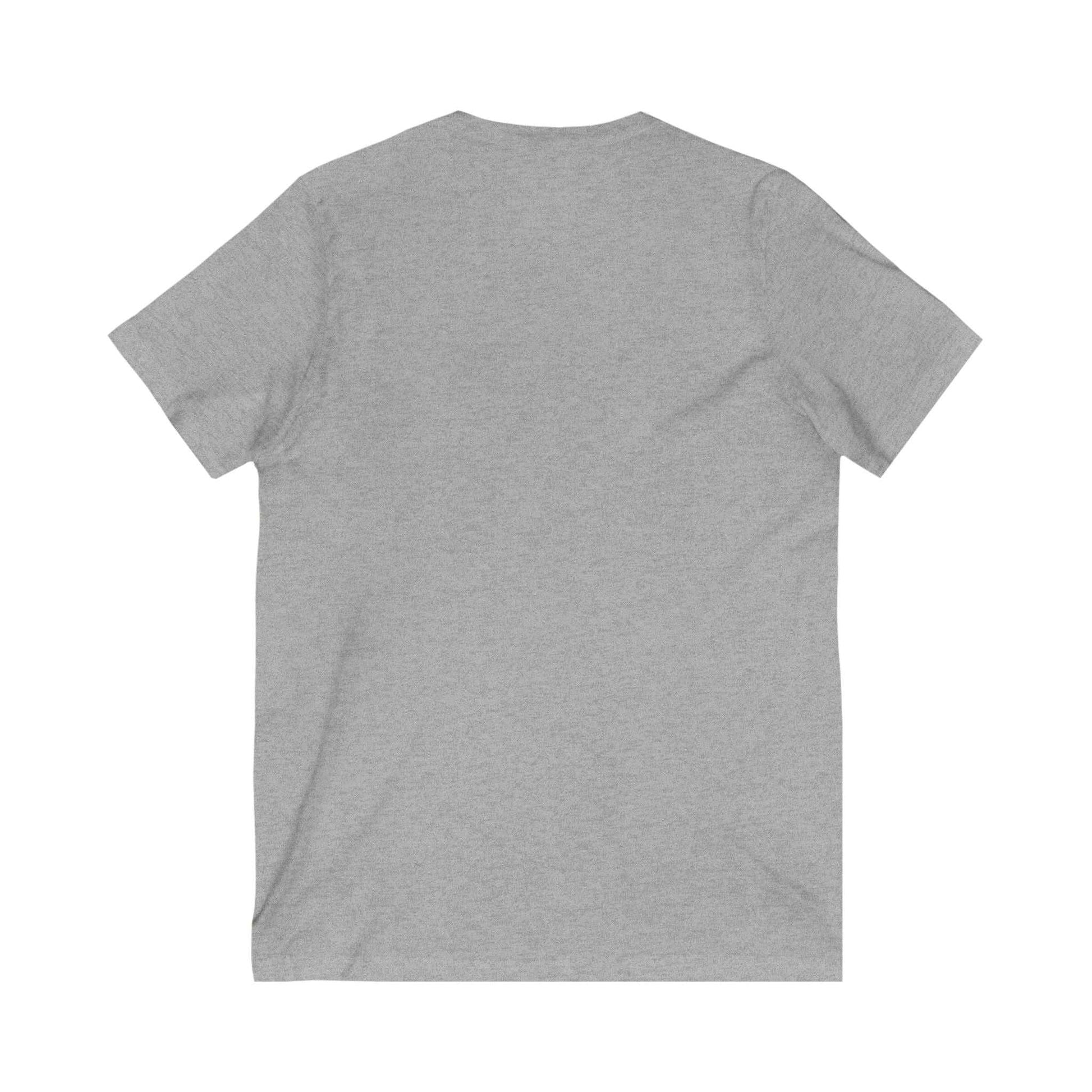 Gray unisex Coral Crown Fish Tee, short sleeve V-neck cotton shirt, back view