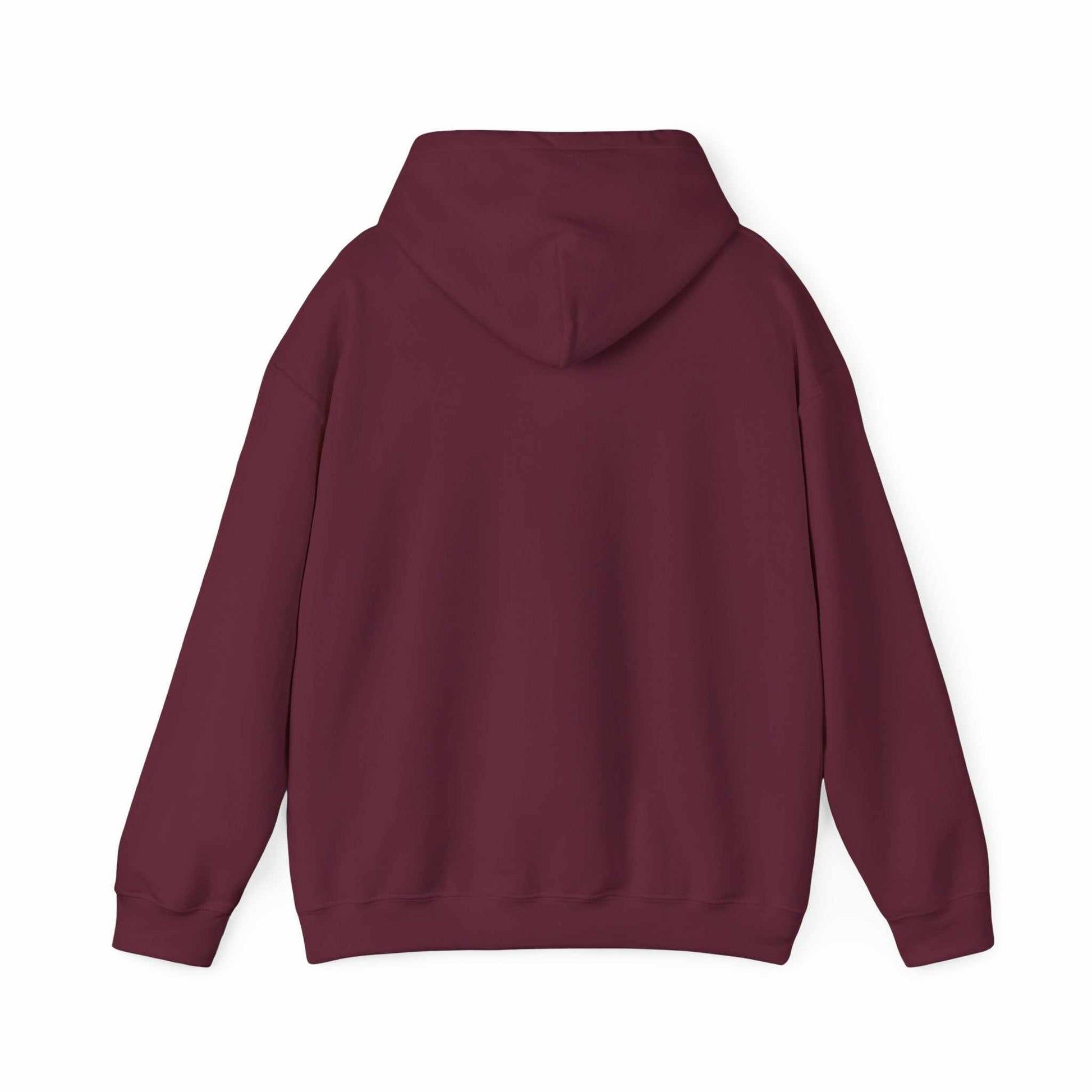 Back view of maroon sunflower quote hoodie with adjustable drawstring hood and kangaroo pocket, unisex sweatshirt made of soft cotton-polyester blend