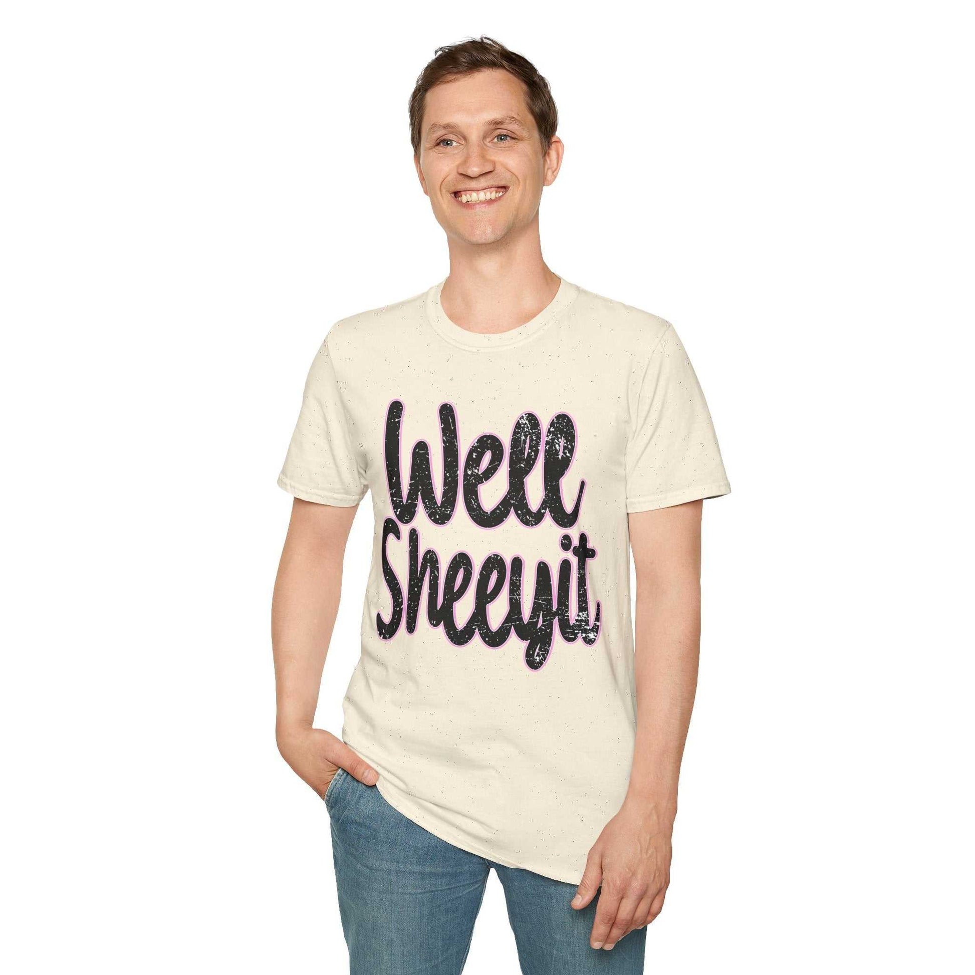 Casual statement tee with "Well Sheeyit" funny quote, unisex softstyle t-shirt for everyday wear and gifts