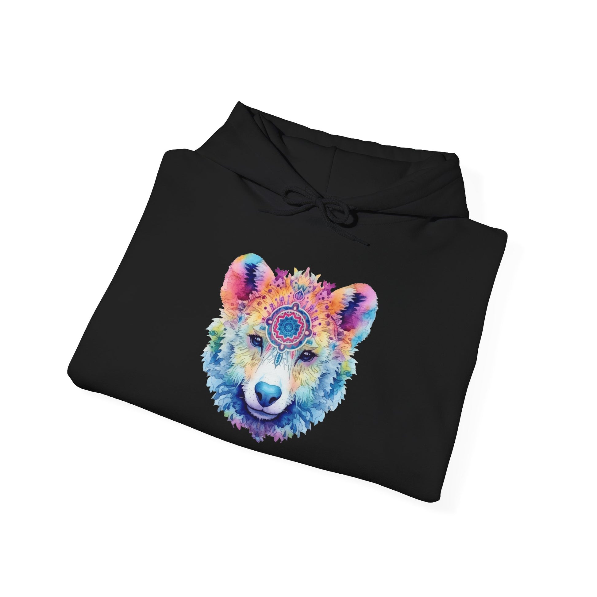 Mandala Bear Hoodie – Vibrant Watercolor Animal Art Sweatshirt for Bold, Free-Spirited Souls