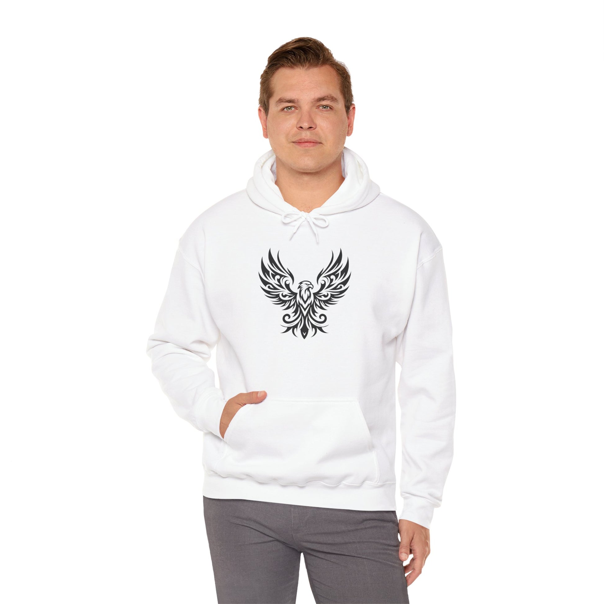 Tribal Phoenix Hoodie – Rise Boldly in Black and White Style