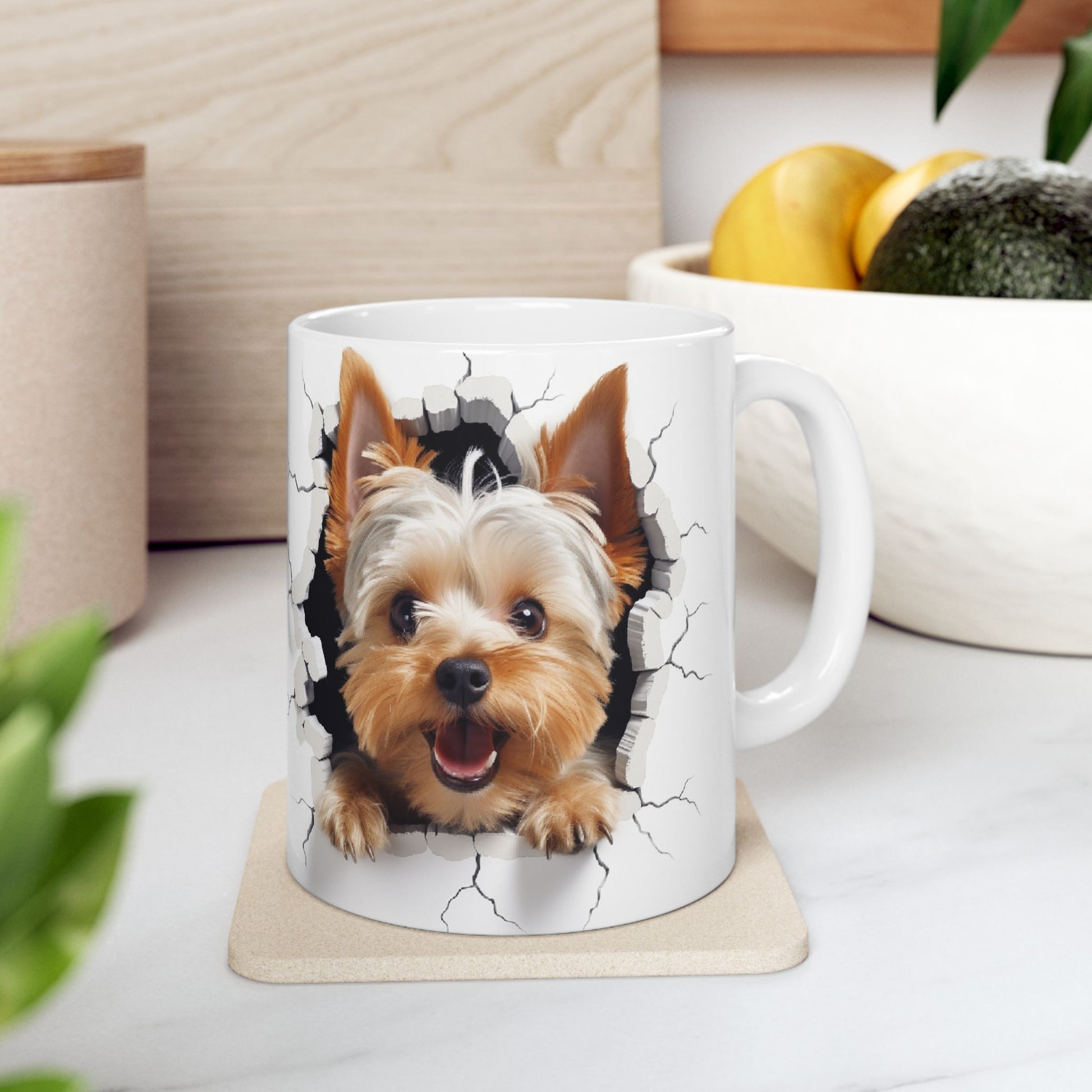 Yorkshire Terrier Ceramic Mug with Cracked Wall Design