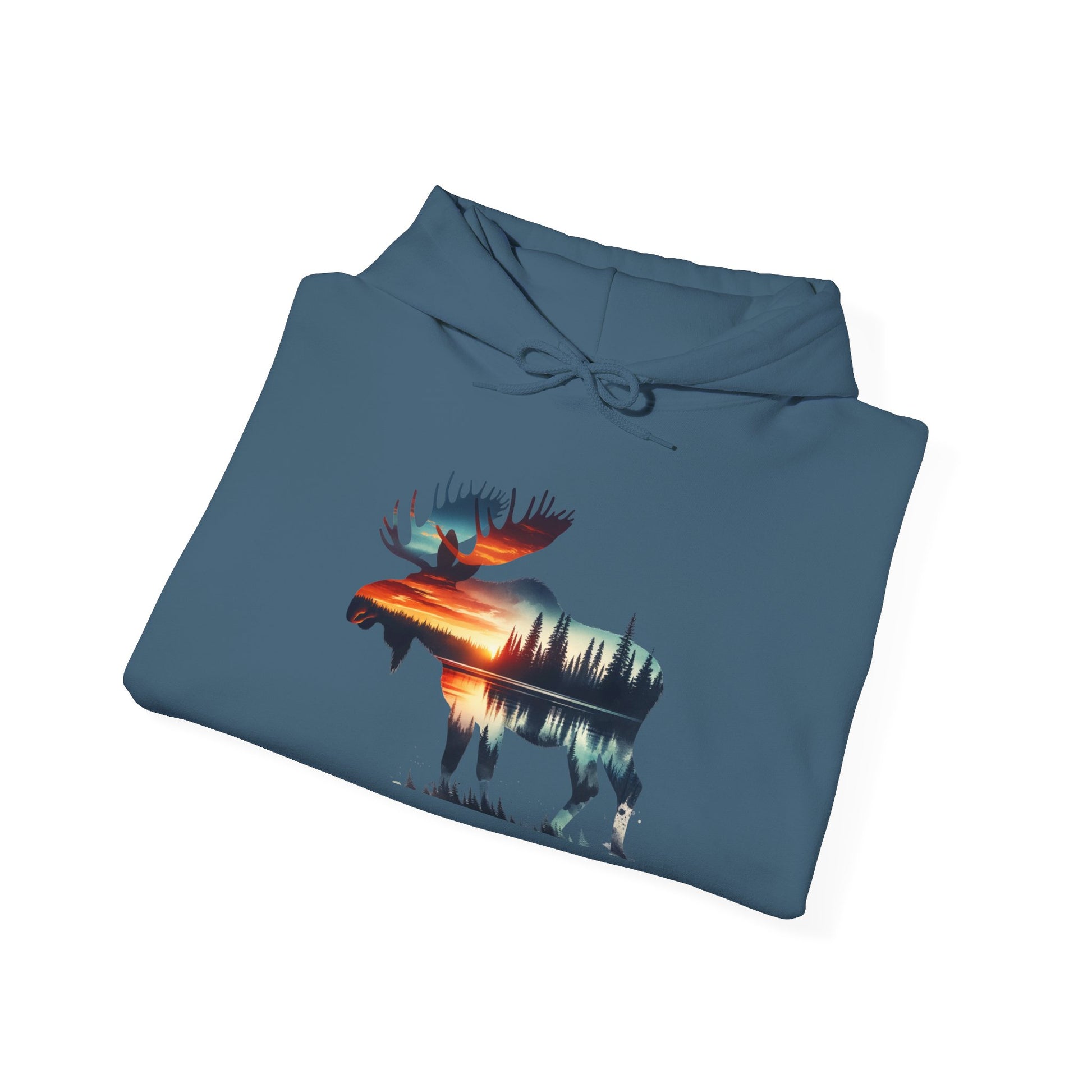 Sunset Wilderness Moose Hoodie – Nature’s Silhouette Adventure Wear