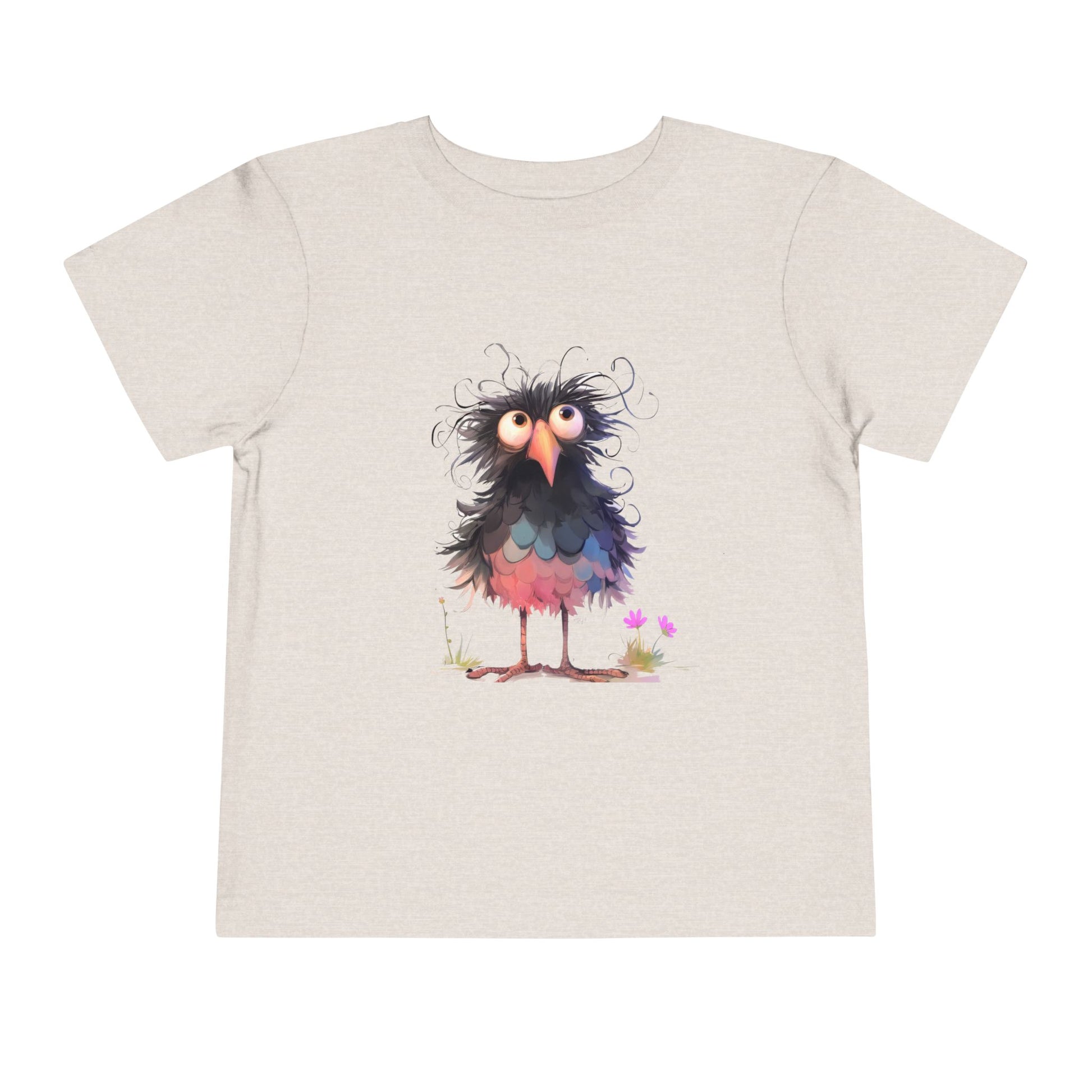 Whimsical Toddler Short Sleeve Tee with Adorable Cartoon Bird