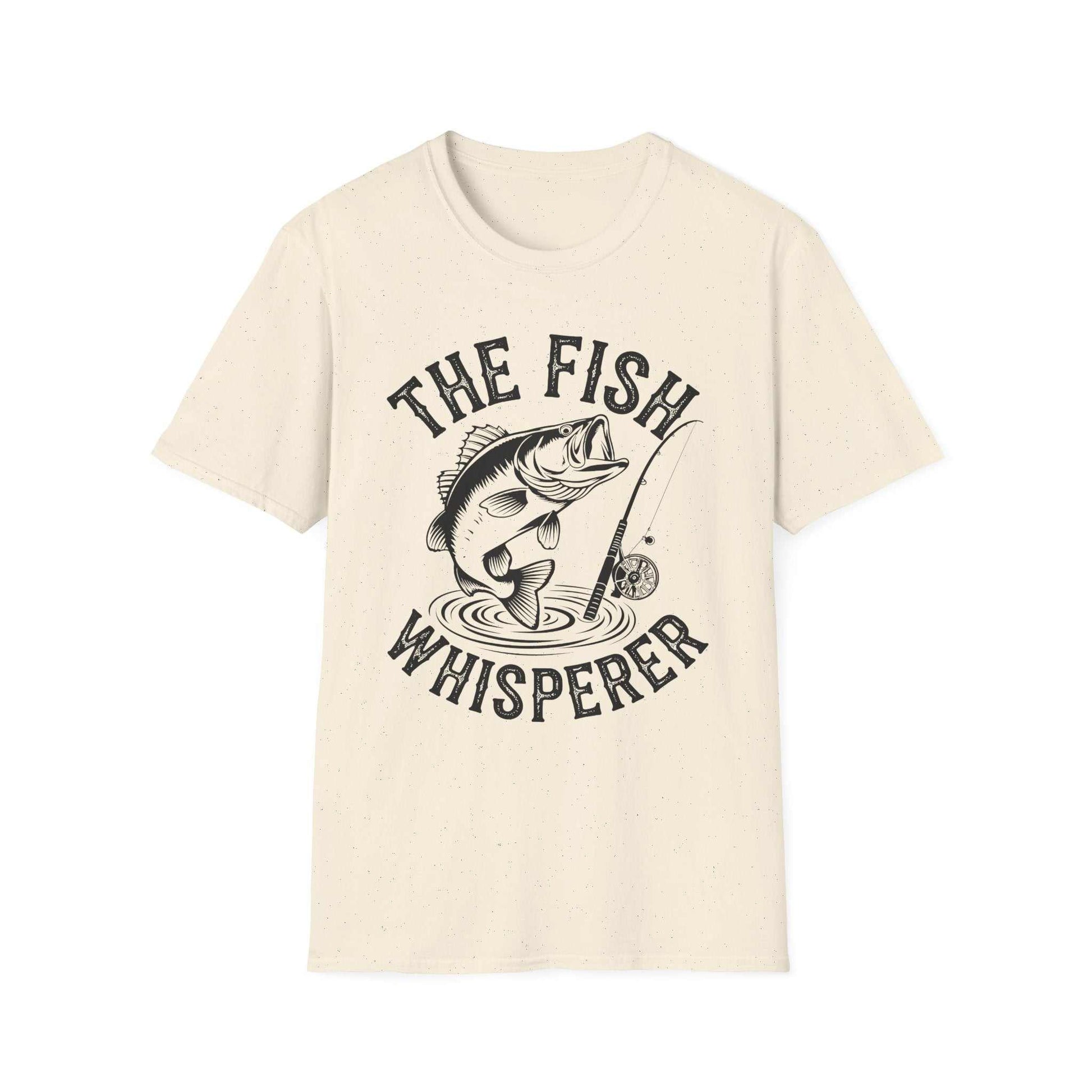 Unisex softstyle t-shirt in cream with vintage "The Fish Whisperer" fishing graphic and classic fit